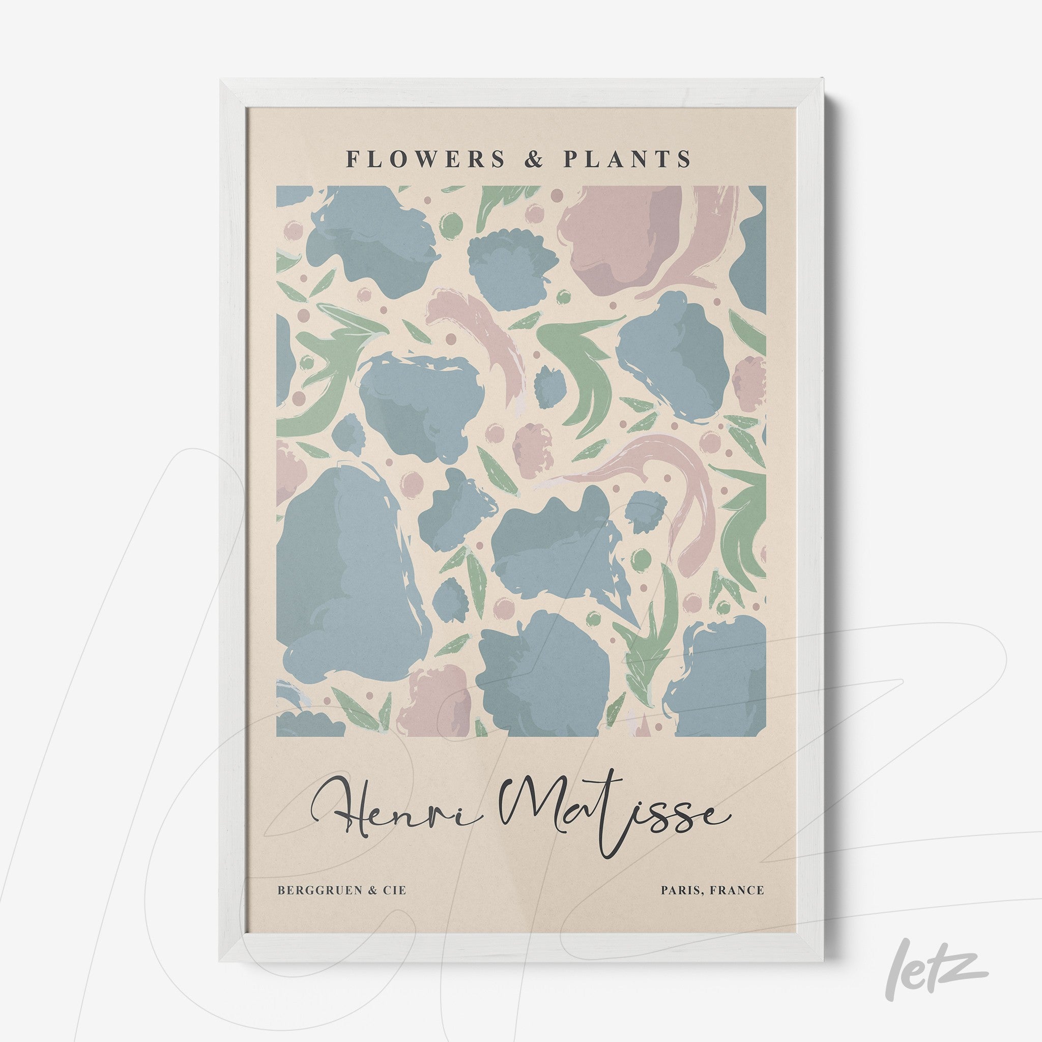framed wall art featuring abstract floral design with light background