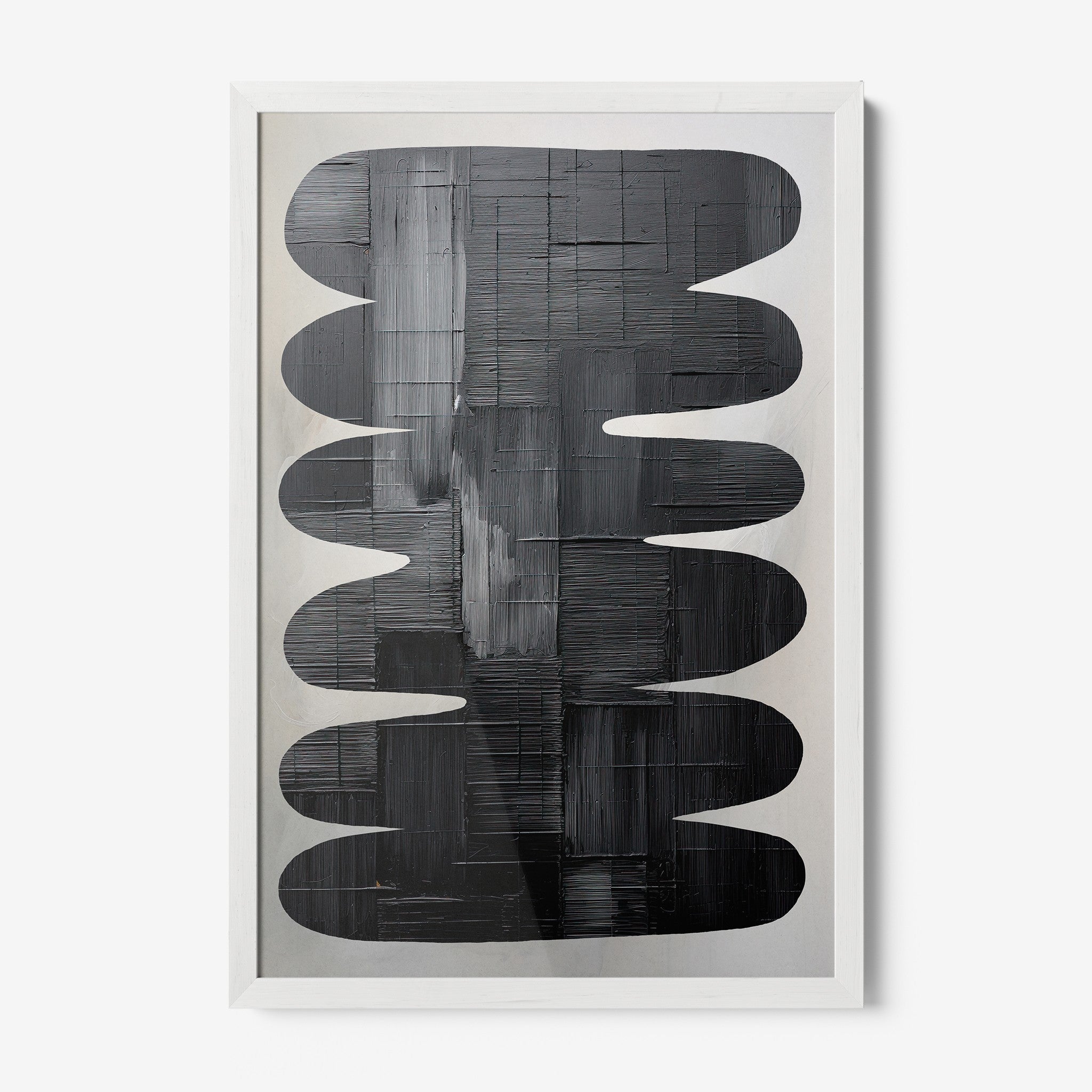 framed abstract wall art in black and white with smooth white frame