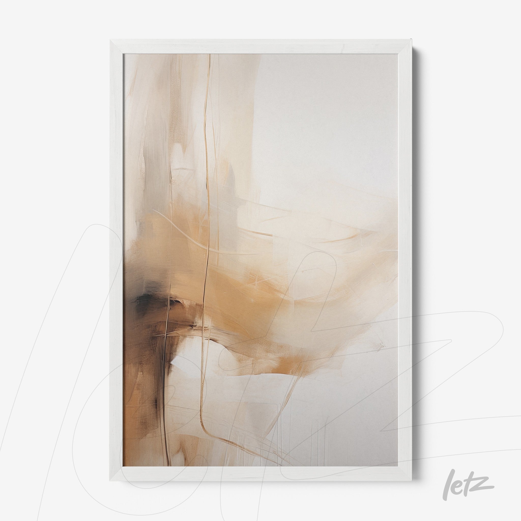 abstract art in neutral tones with soft texture in white frame