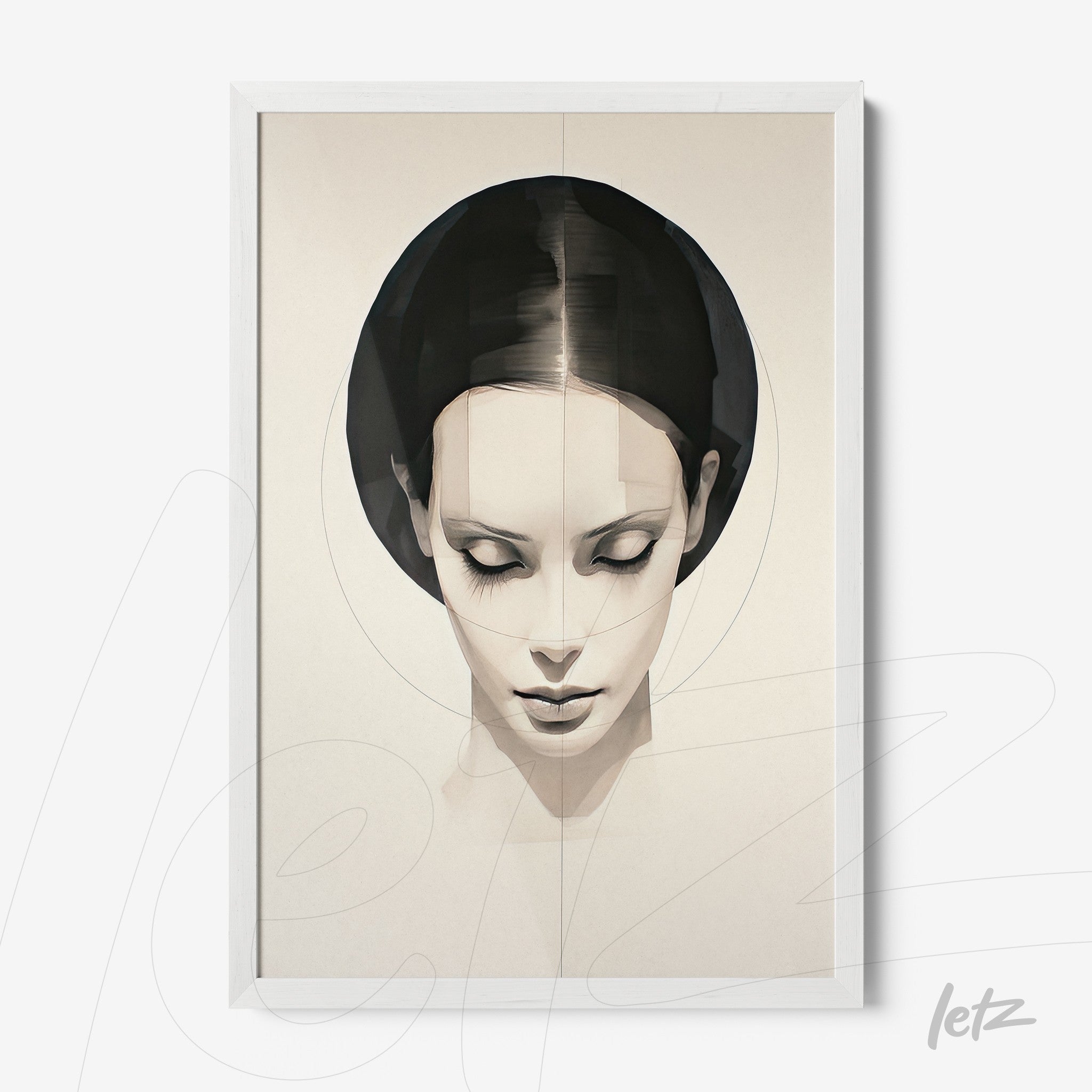 framed art featuring an abstract female portrait with a white frame