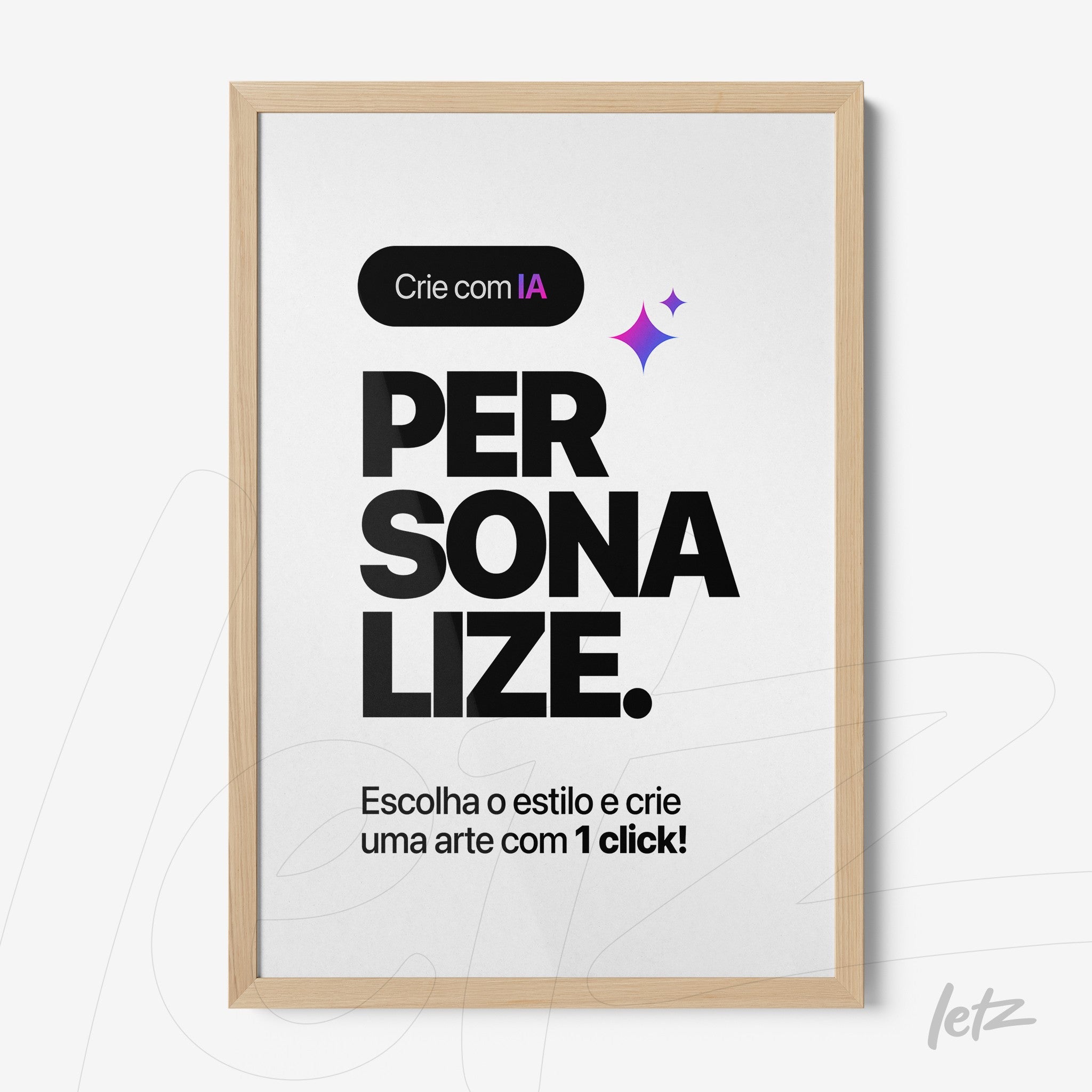 framed wall art with black text on white background, light wood frame featuring colorful graphic elements