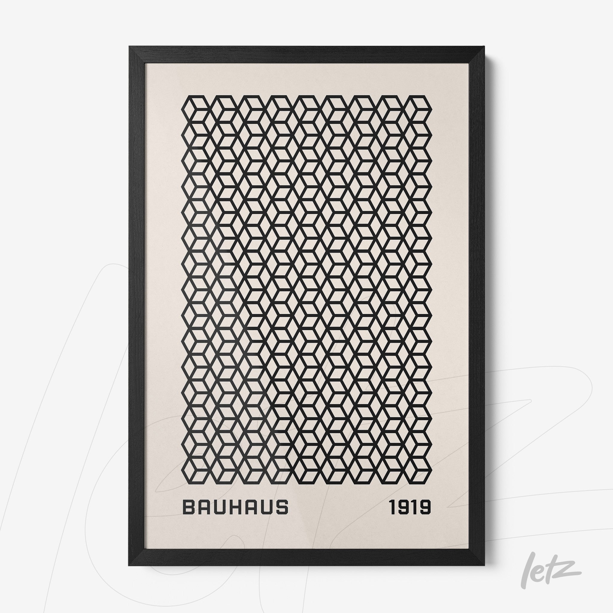 poster featuring geometric bauhaus style pattern in a thin black frame