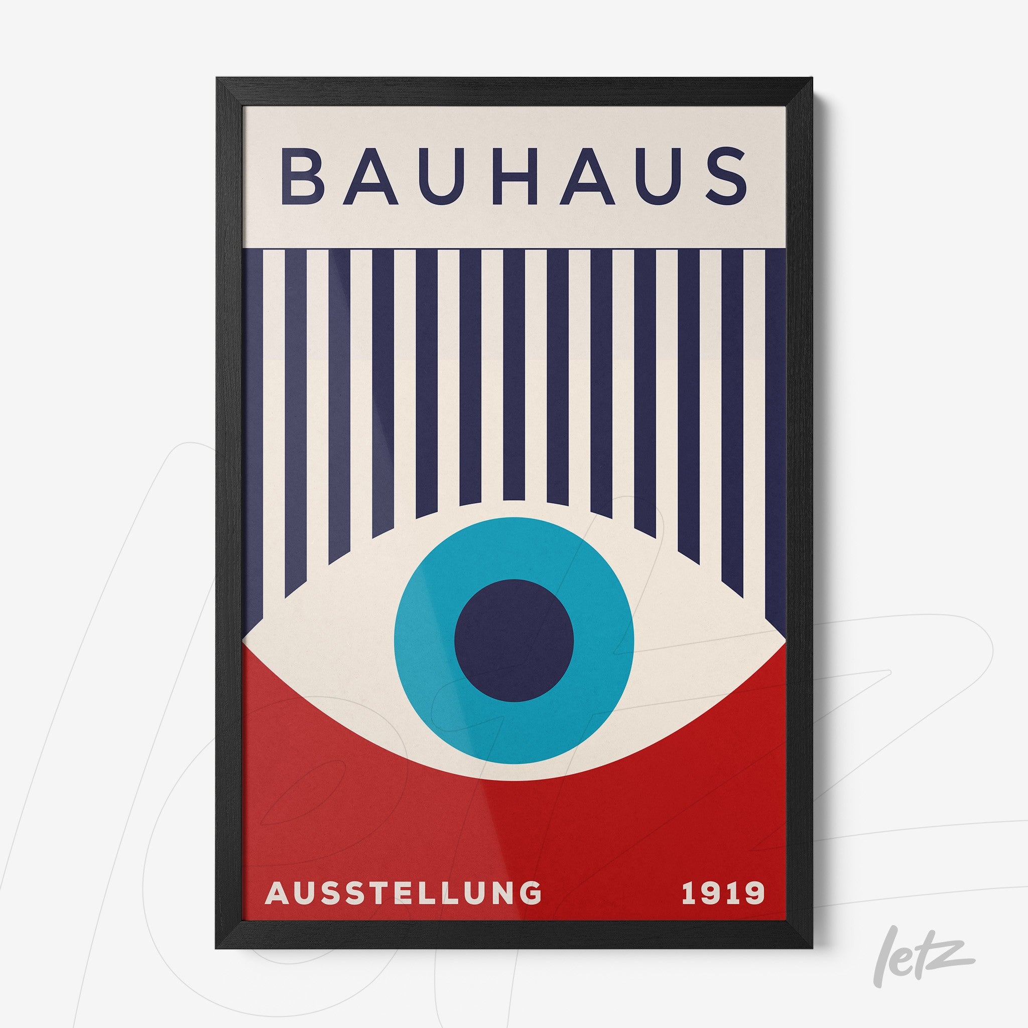 poster print featuring geometric bauhaus artwork in black frame