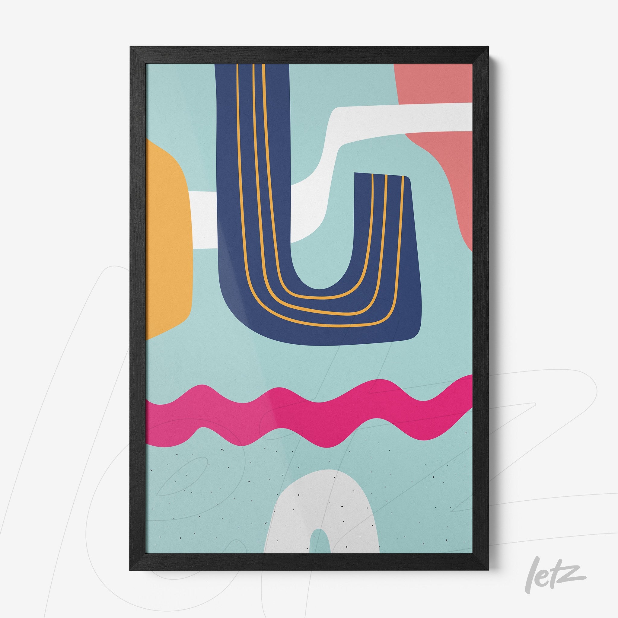 ```json
{
"alt": "quadro boho moderno com formas abstratas coloridas em moldura preta com vidro",
"alt_en": "modern boho wall art with colorful abstract shapes in black frame with glass"
}
```