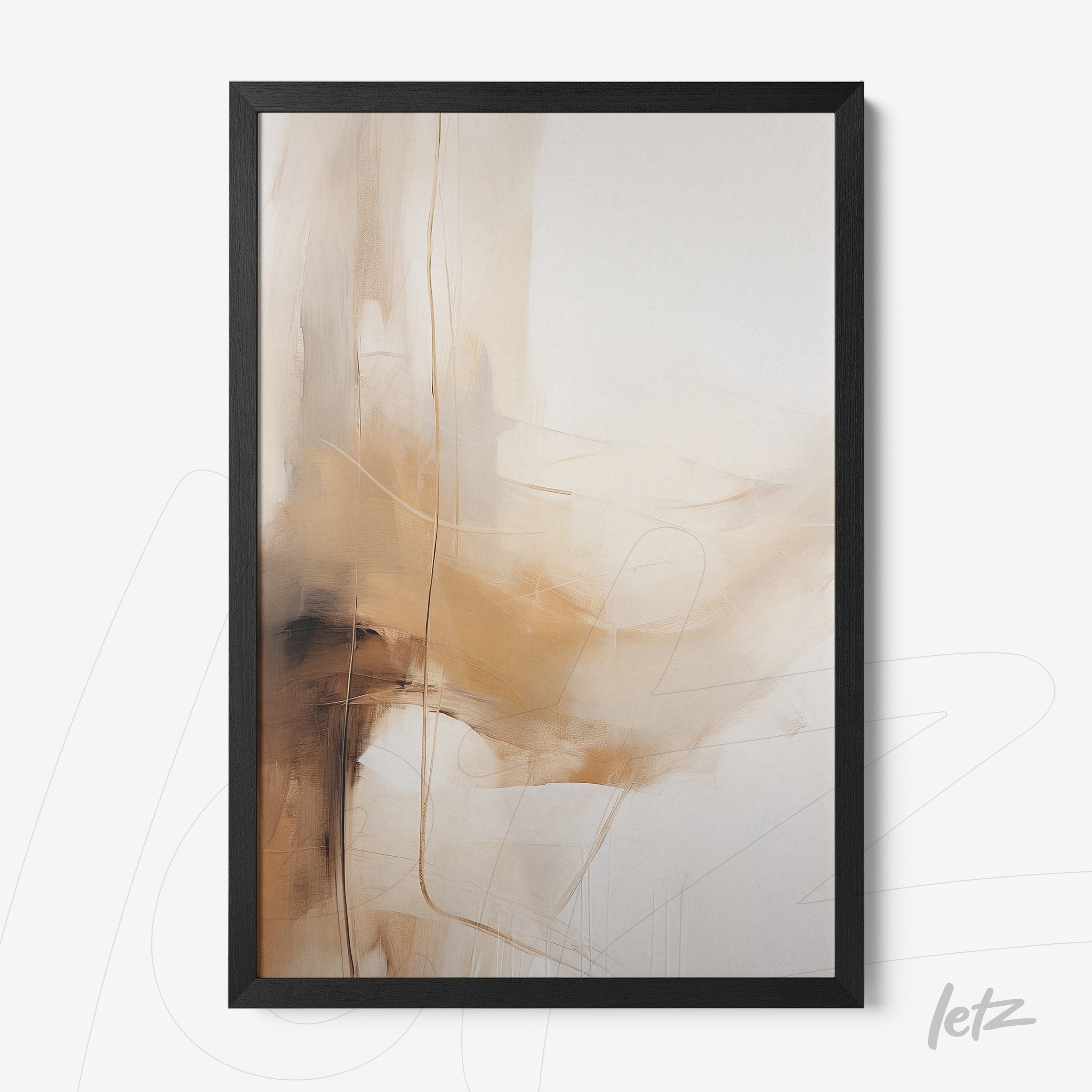 framed abstract art in earthy tones featuring delicate brush strokes