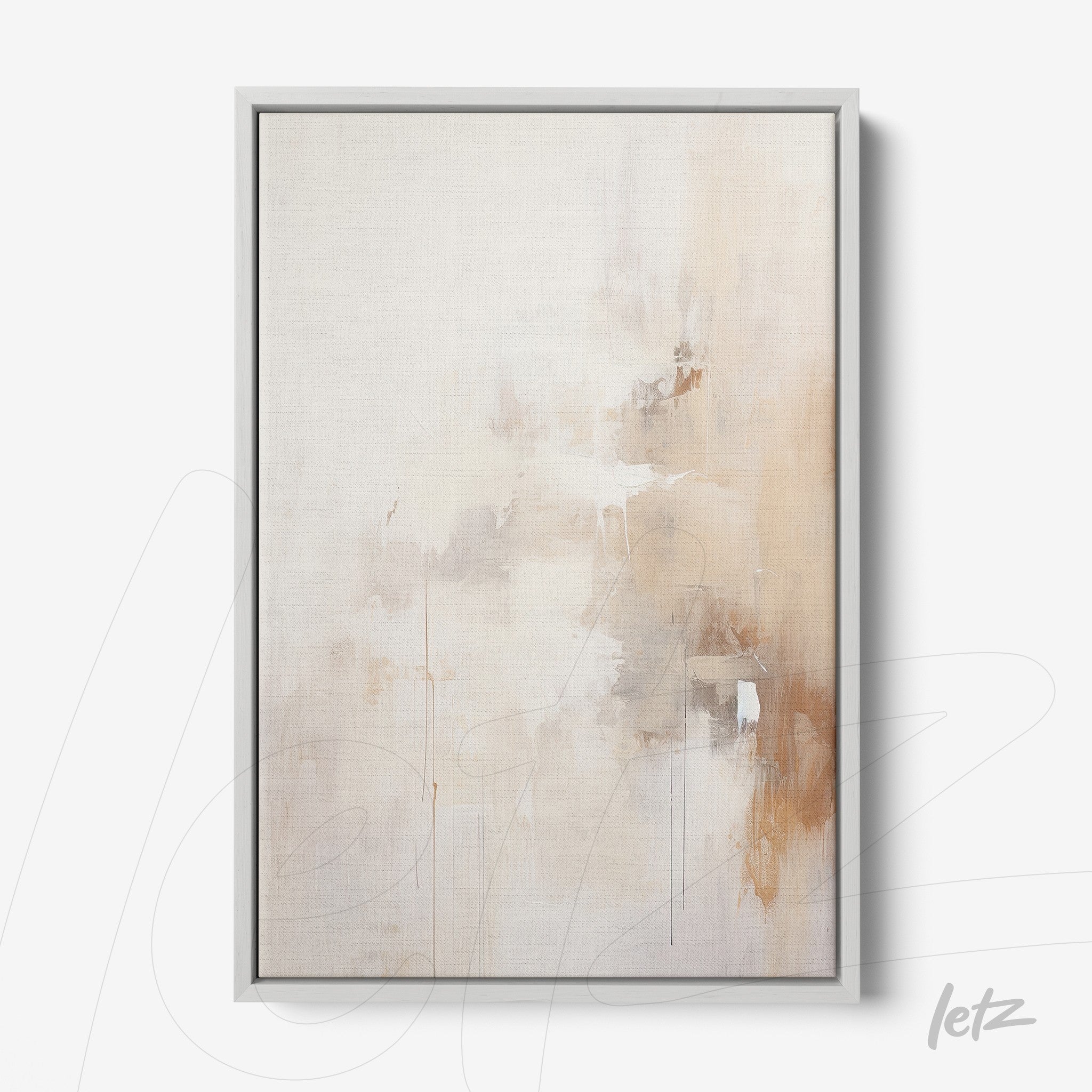 abstract wall art in neutral tones with soft textures in gray frame