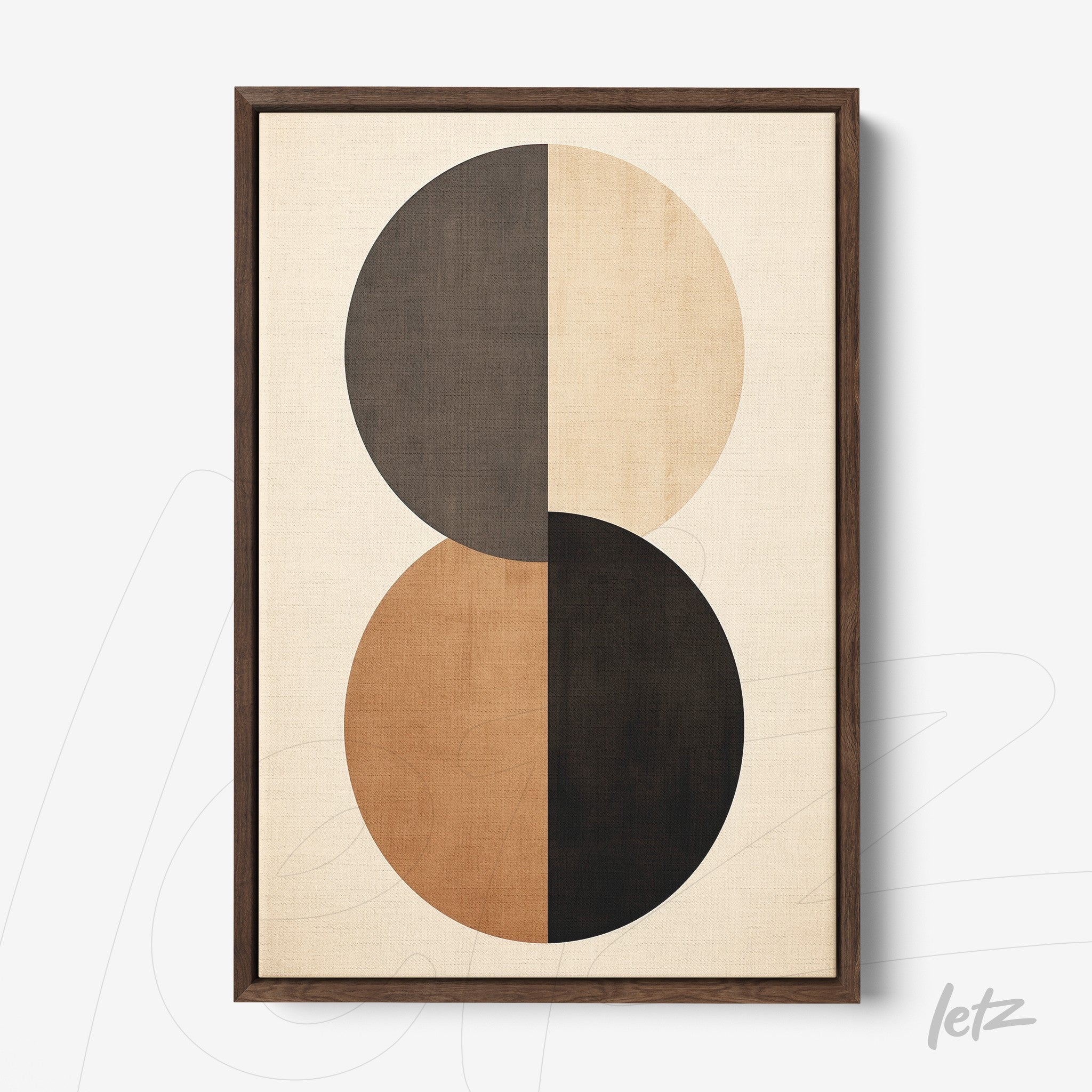 framed wall art featuring an abstract composition of circles in earthy and neutral tones