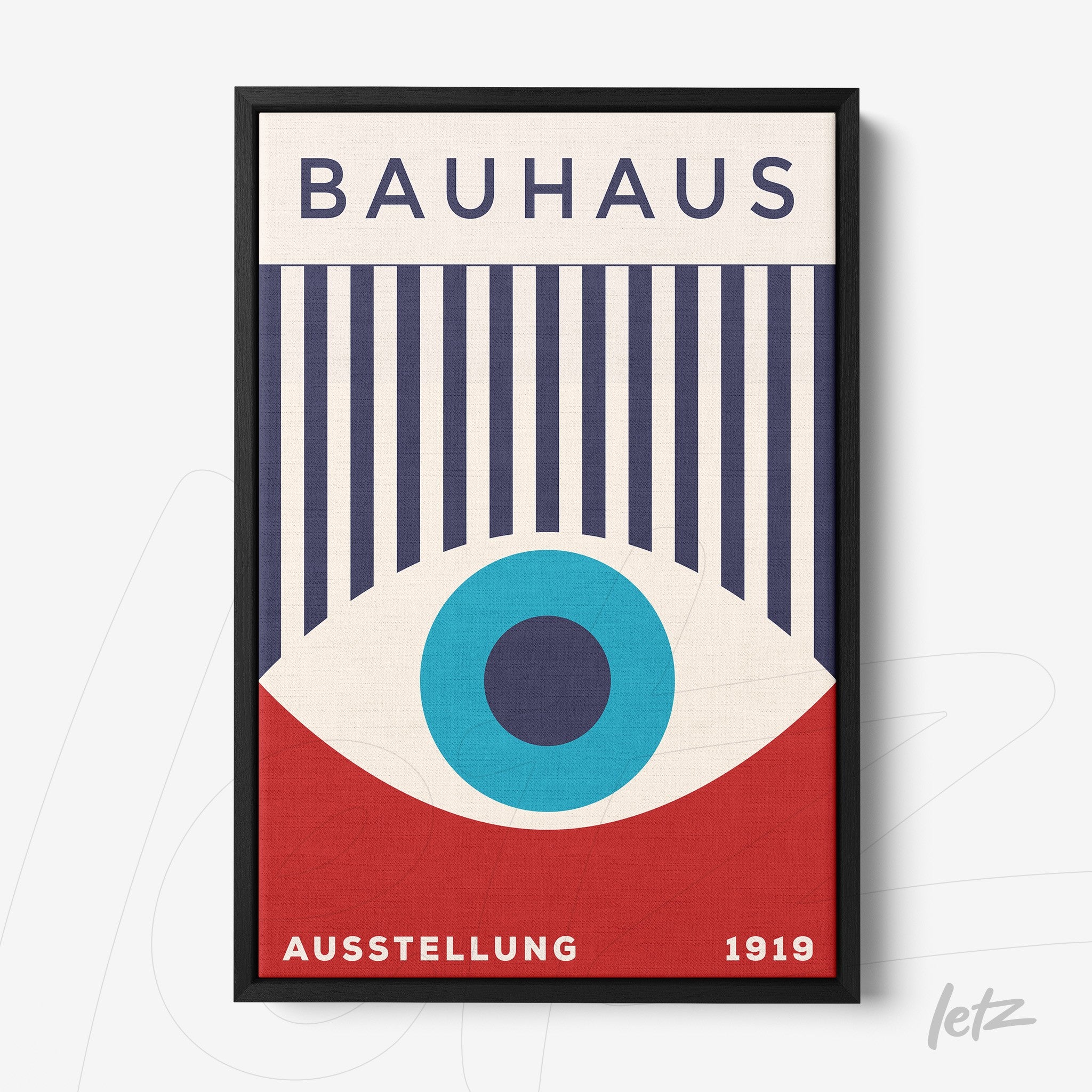 poster print featuring geometric design inspired by the Bauhaus school, with black frame