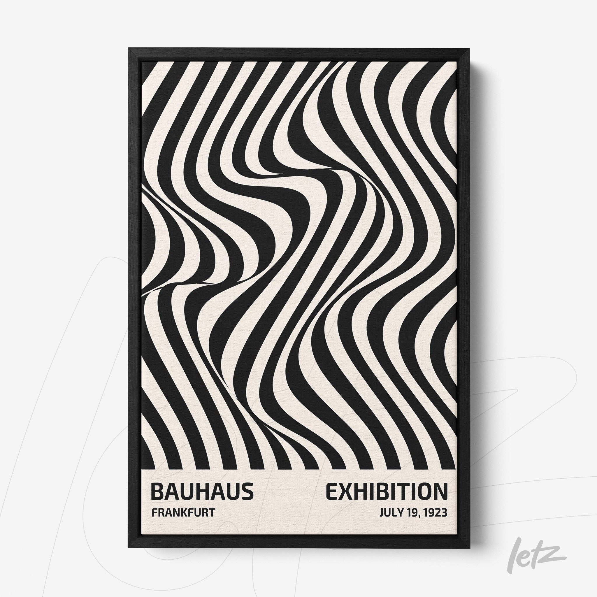 black and white geometric design in bauhaus style framed in black