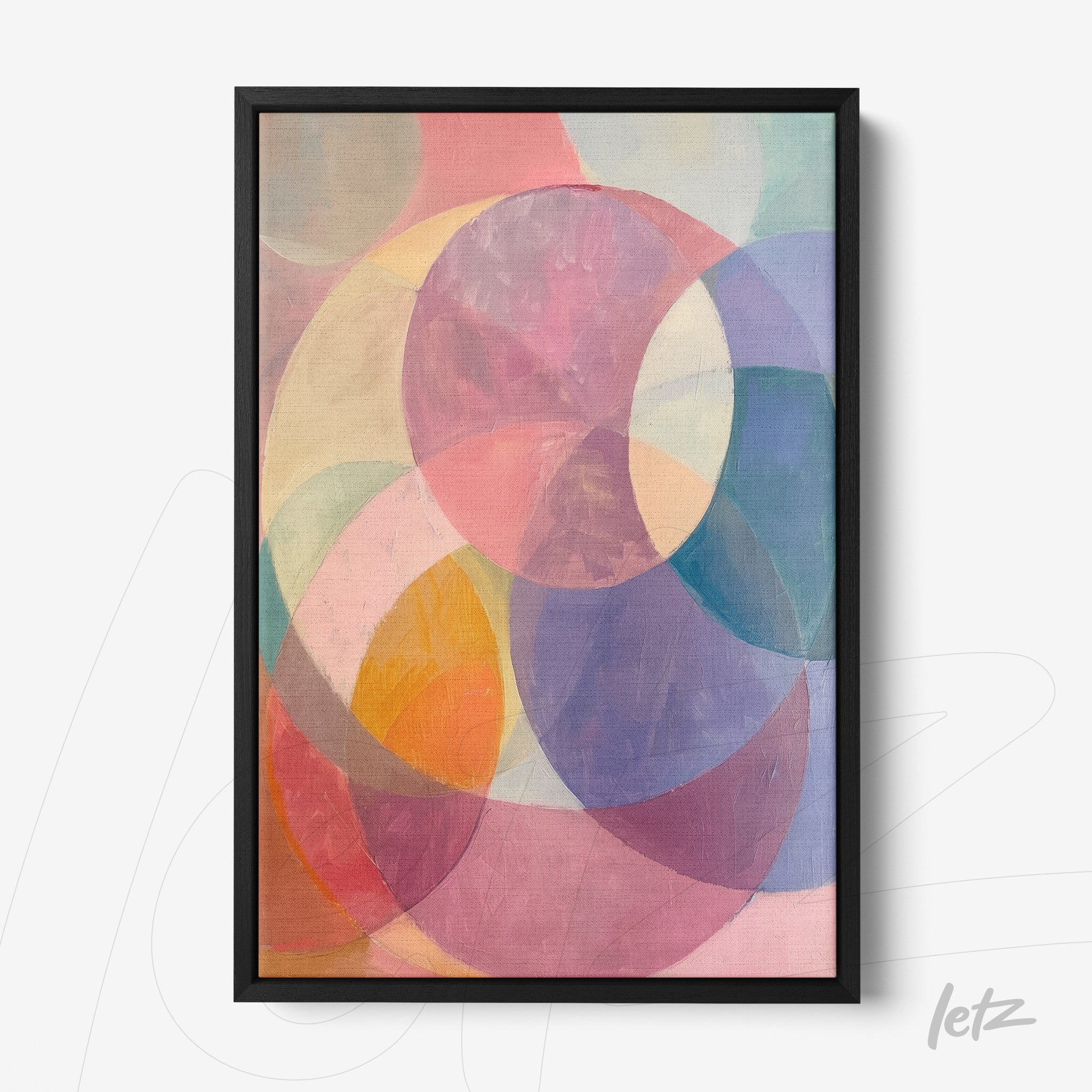 framed wall art featuring soft abstract colors with interconnected circles