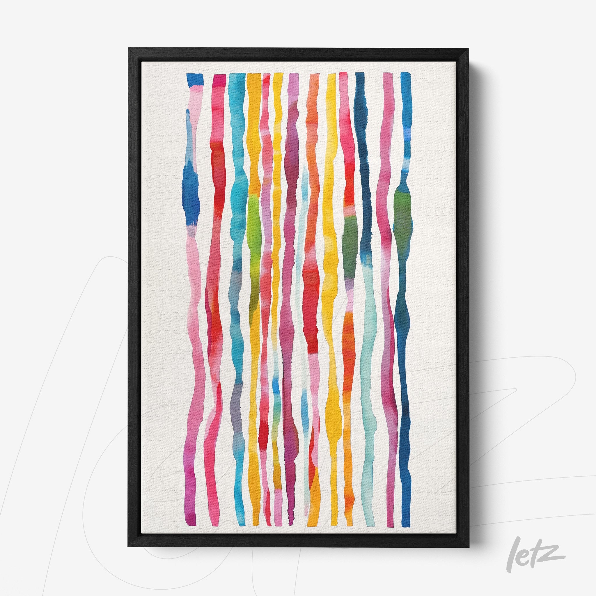 framed abstract watercolor art featuring vertical lines in various colors