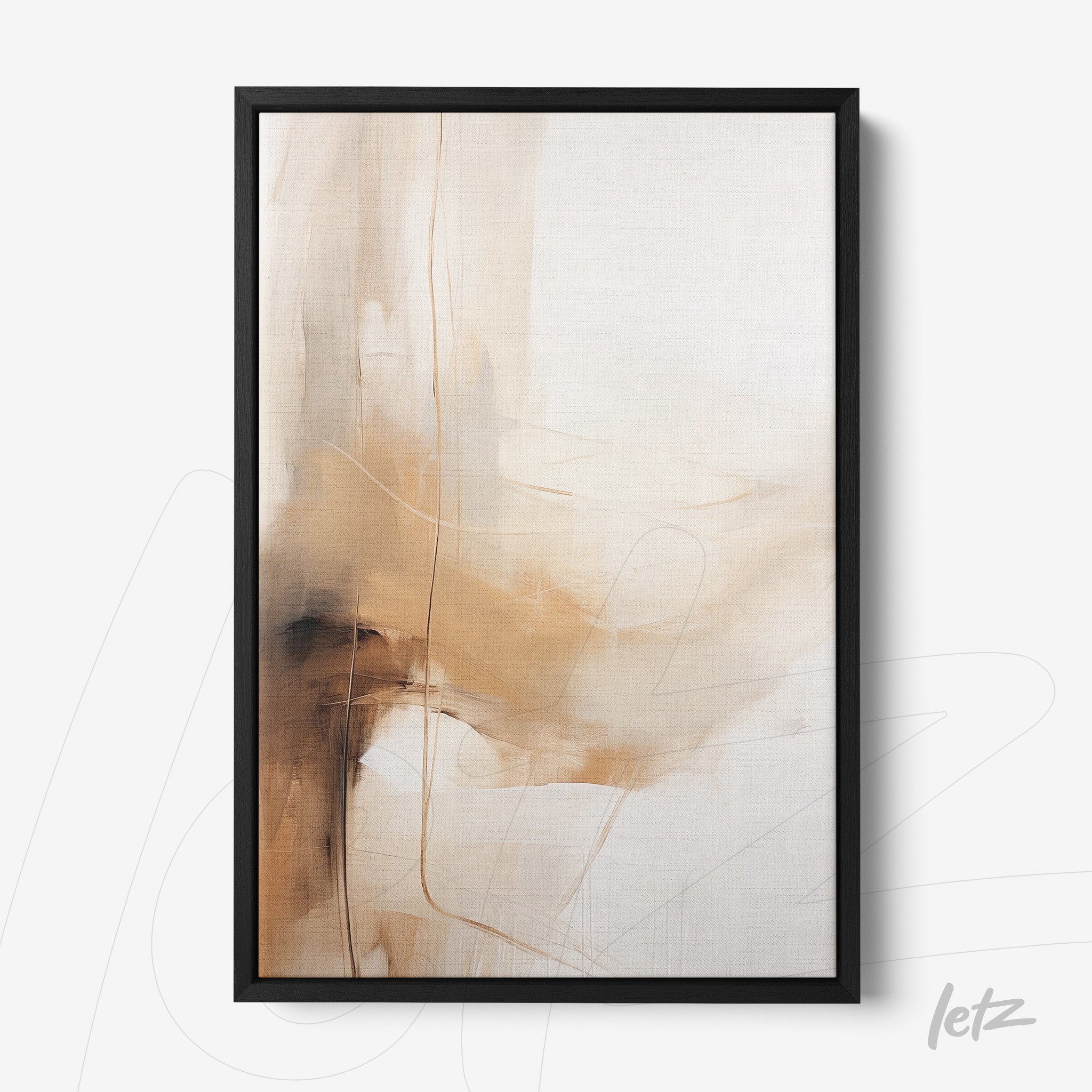 abstract art piece in earthy tones with a thin black frame