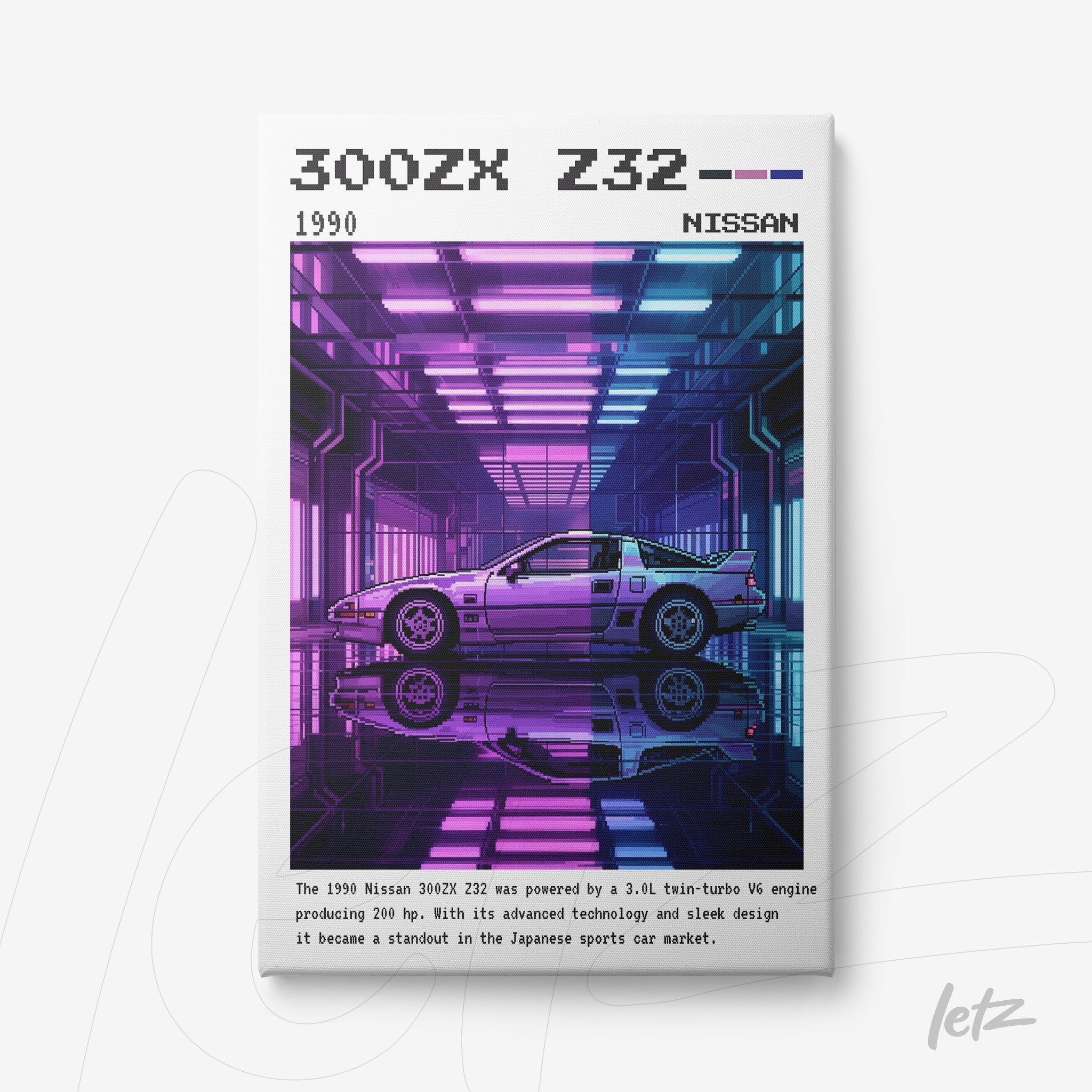 canvas art featuring futuristic illustration of Nissan 300ZX Z32 in a neon-lit environment