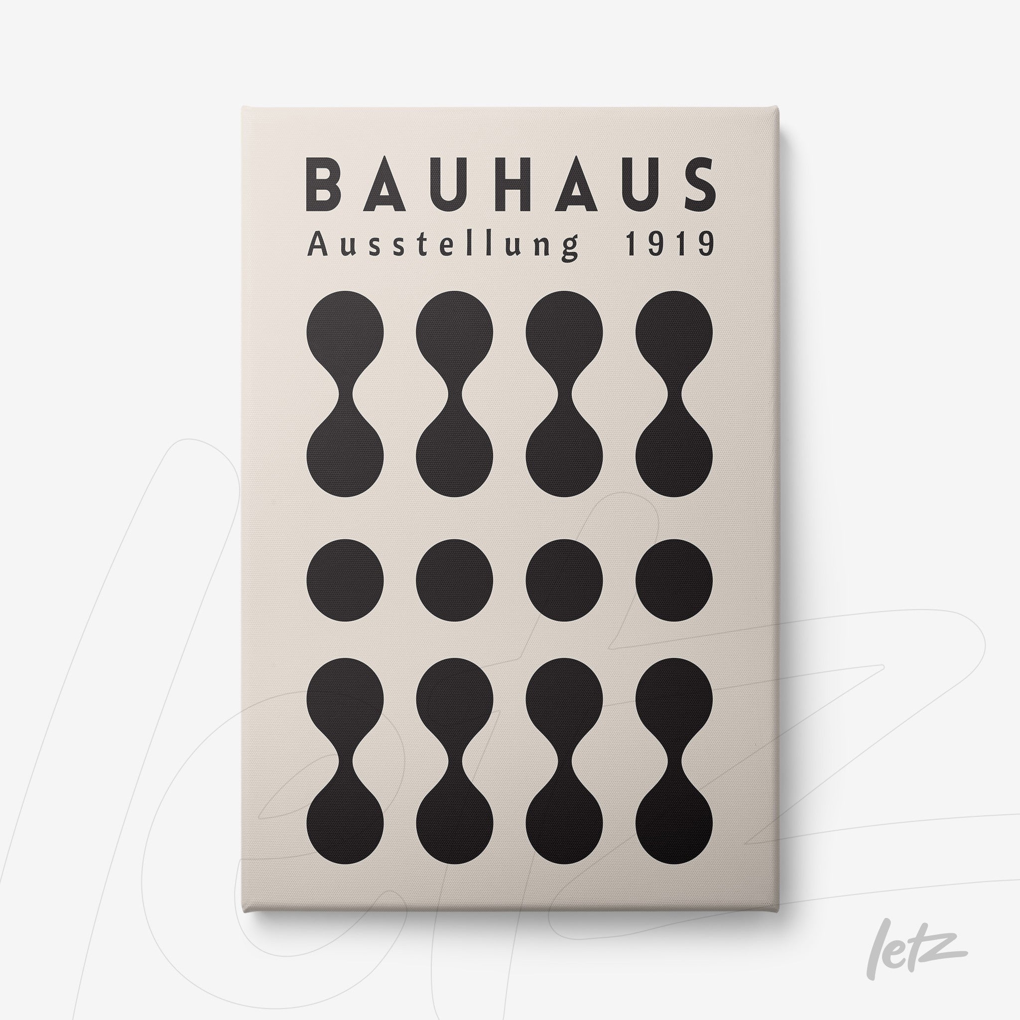 canvas print with Bauhaus style geometric design on beige background