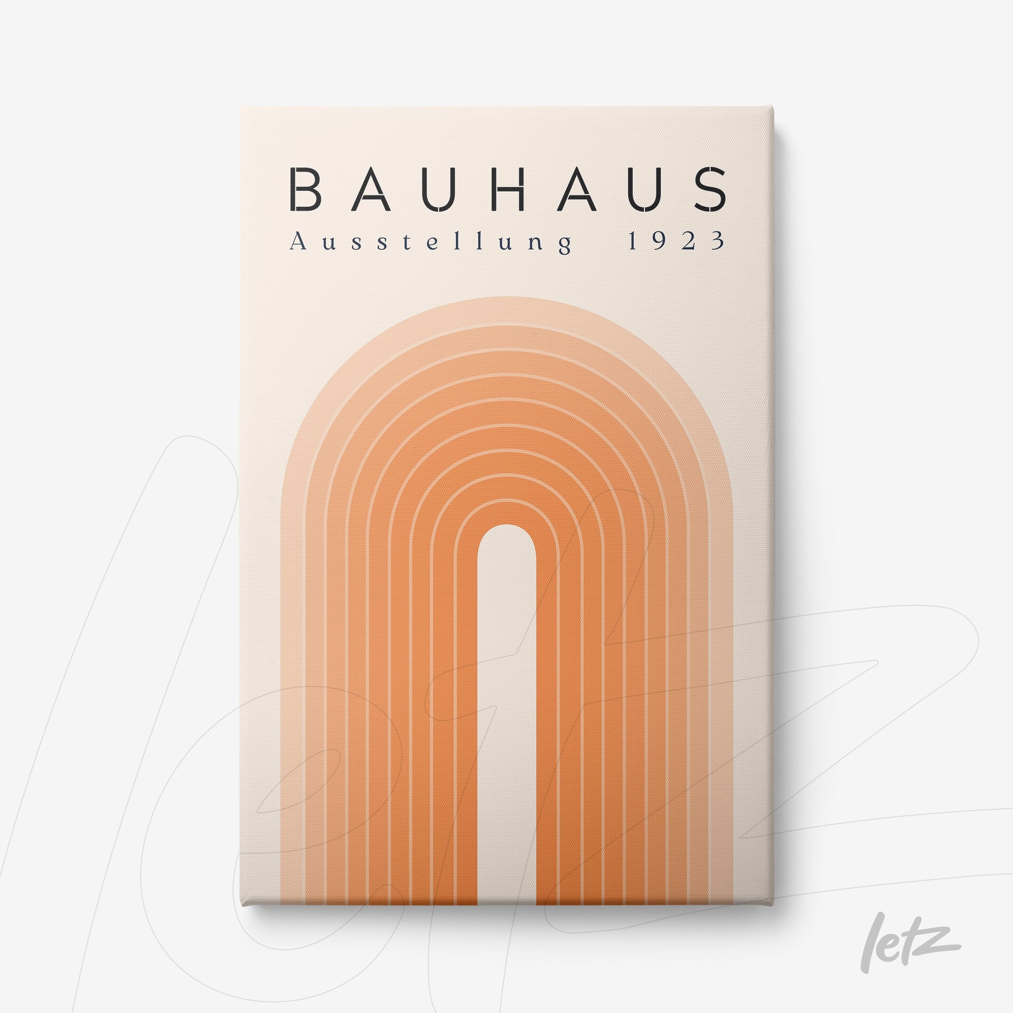 canvas print featuring Bauhaus geometric design in earthy tones with black text