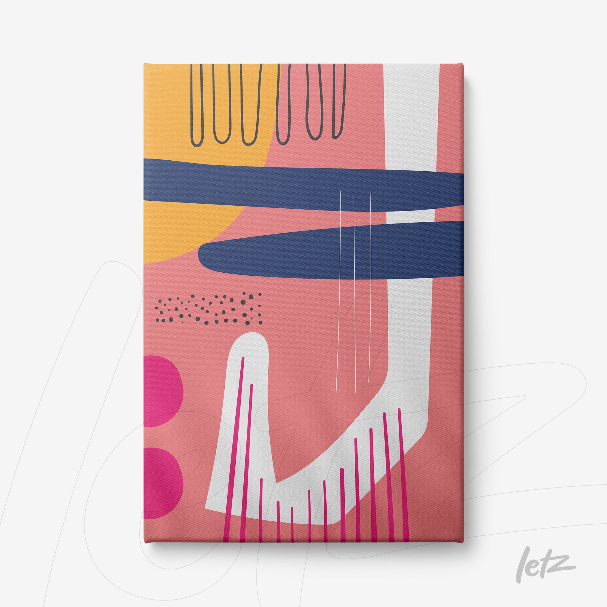 tela canvas com arte abstrata boho em tons modernos exibindo formas geométricas e linhas em fundo multicolorido