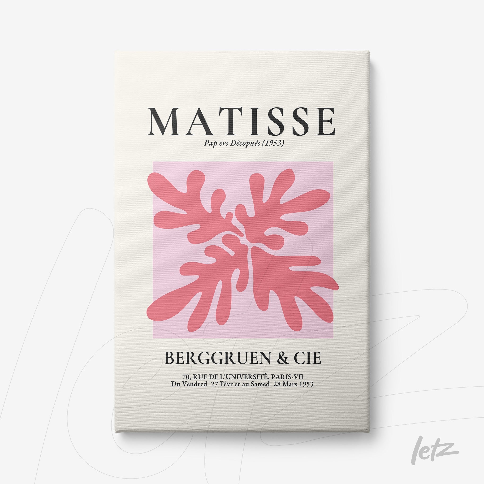 framed wall art featuring modern design on light pink background highlighting organic shapes in shades of pink with elegant typography at the top