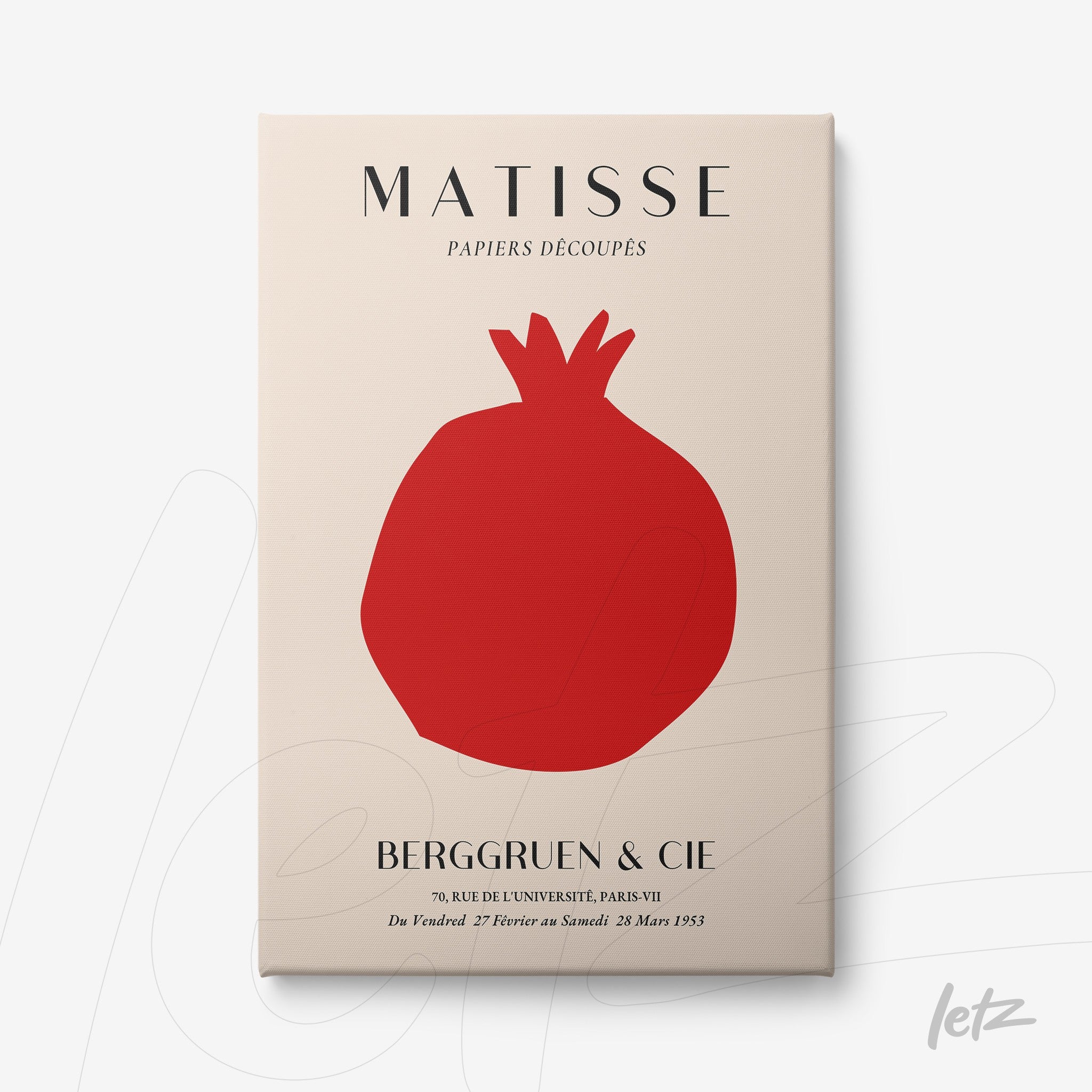 modern art print featuring a pomegranate on a light background in the style of Matisse