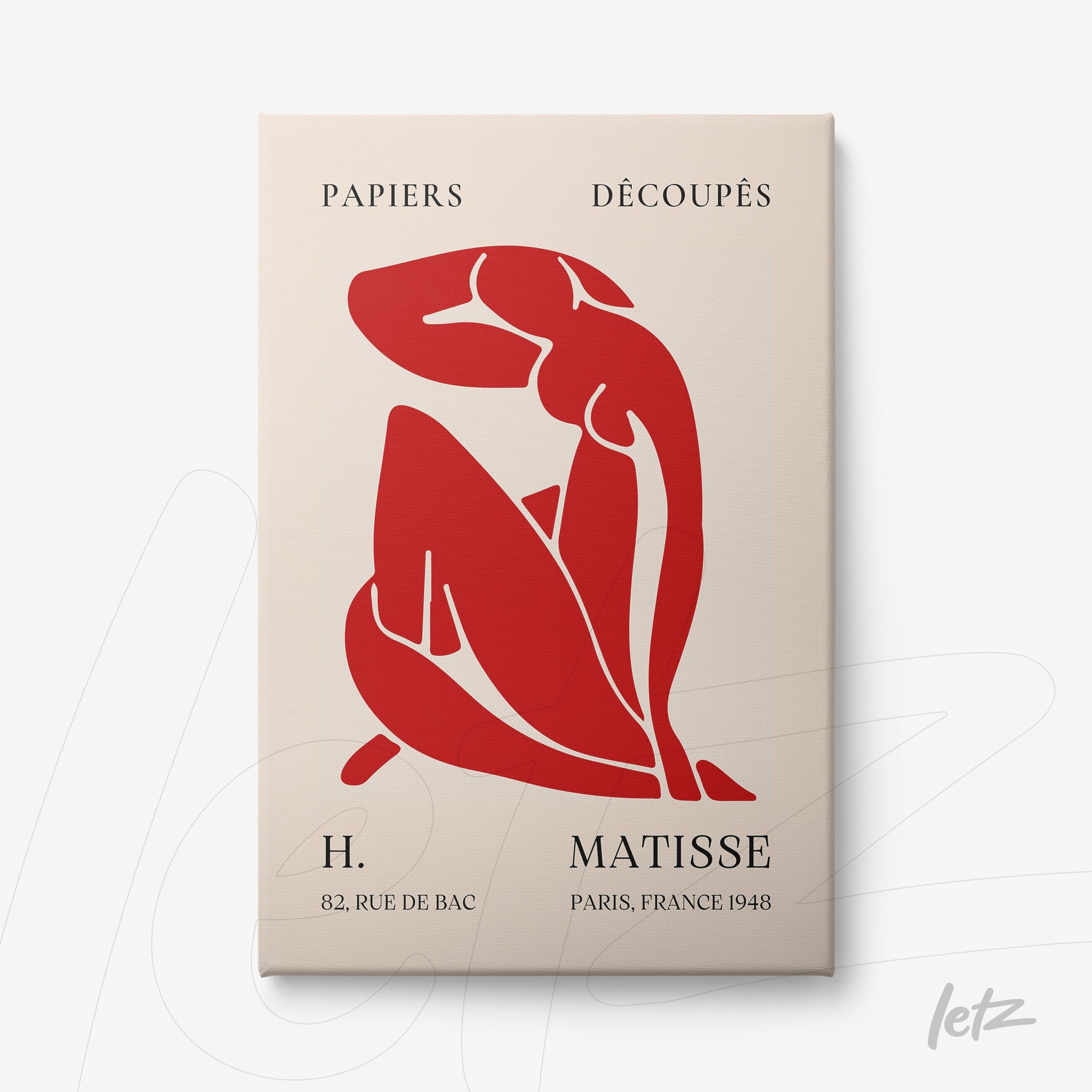 canvas print featuring a modern art depiction of a female figure in red on a light background, inspired by Matisse