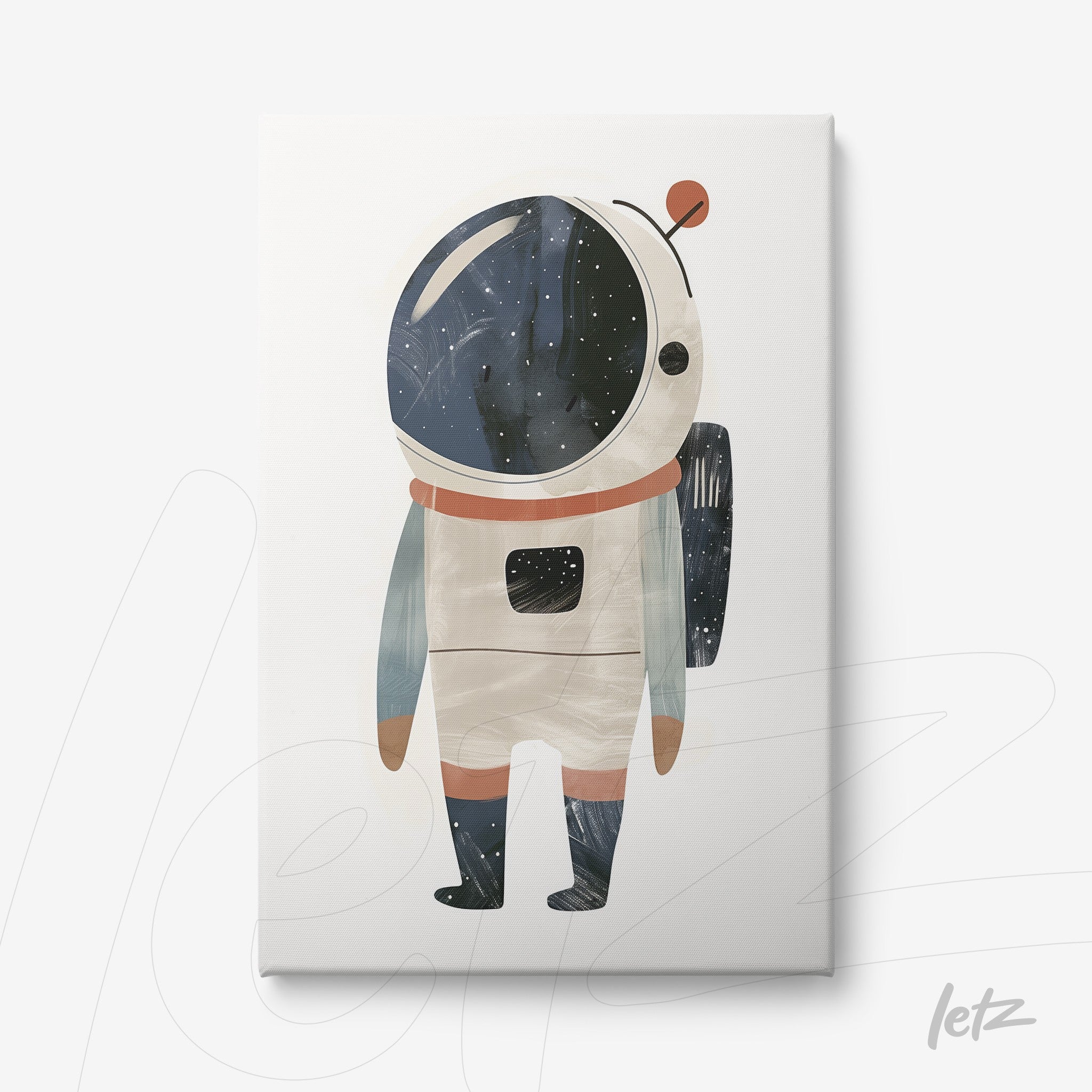 canvas art of a stylized astronaut with a space background featuring soft colors and star details