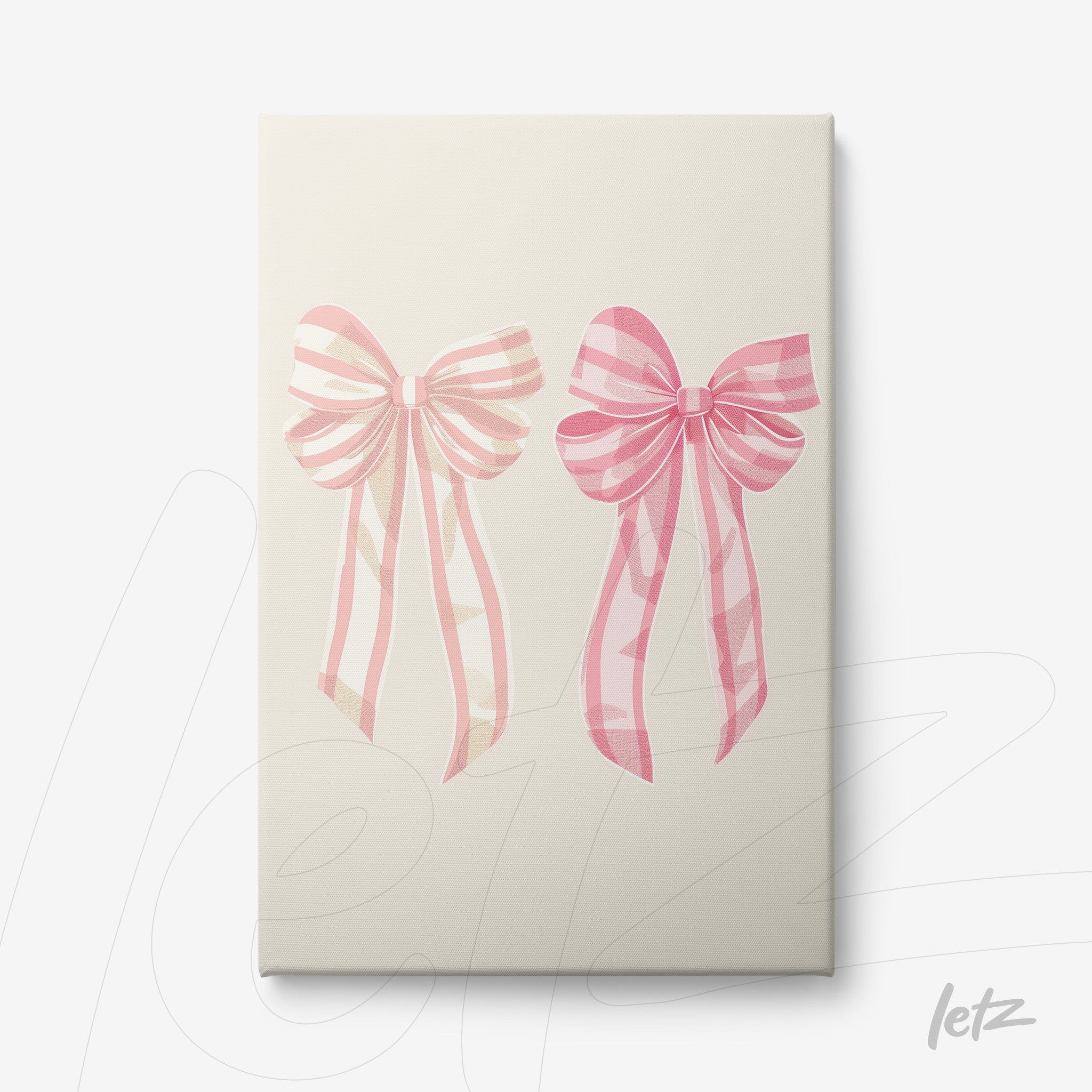 canvas art featuring pink bows illustration on light background