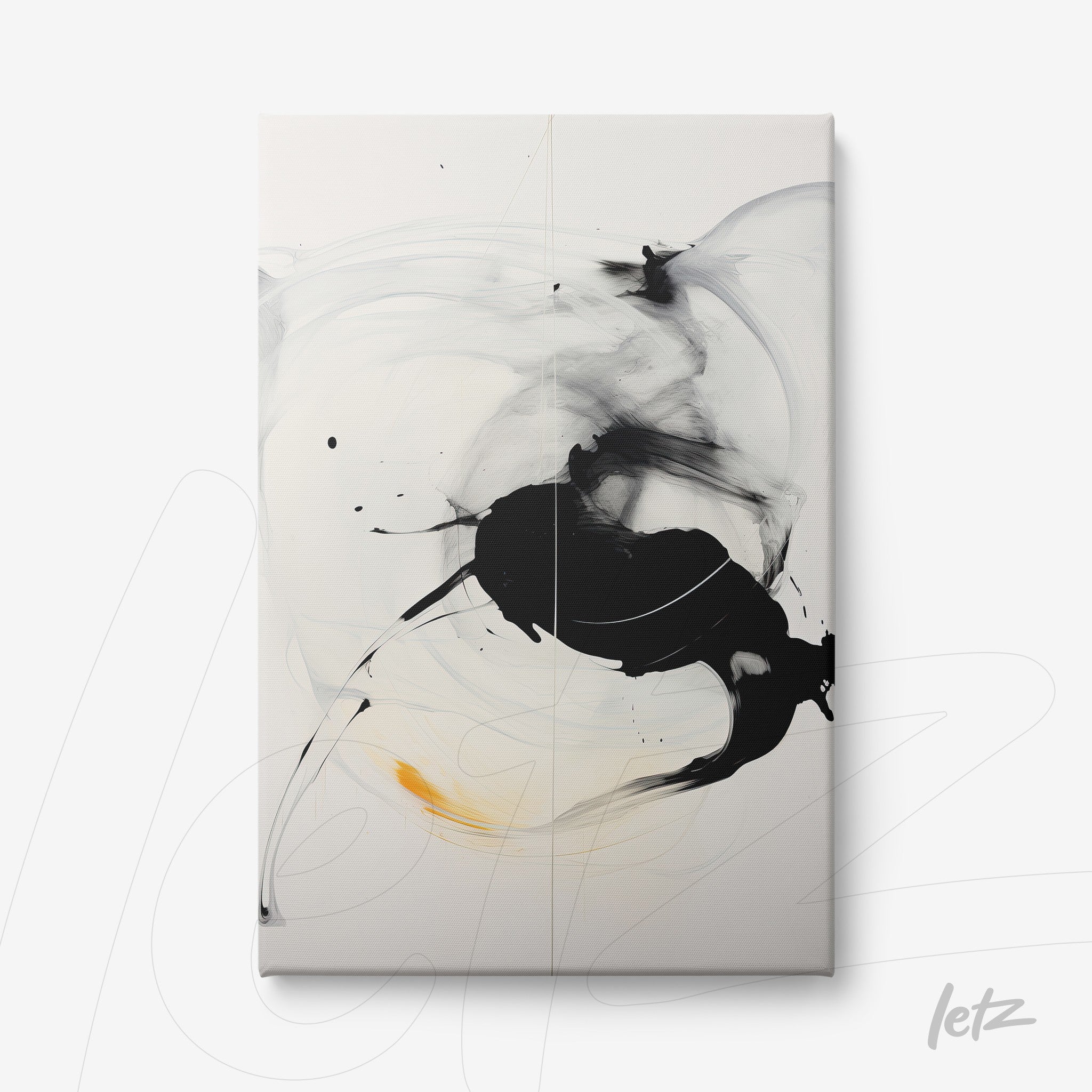 canvas print featuring abstract art in black and white with hints of orange