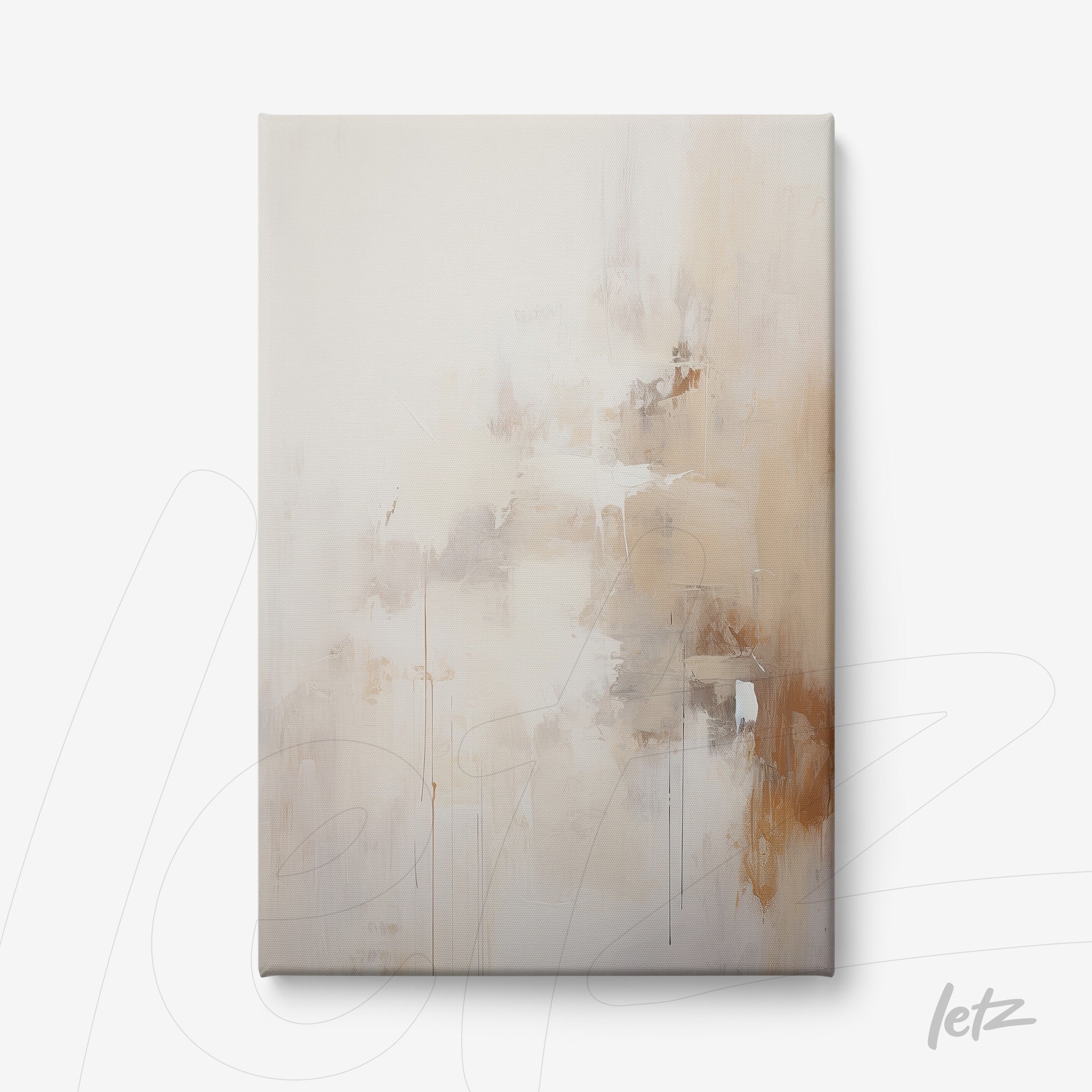 canvas art featuring abstract design in light tones, beige and brown, with a smooth texture