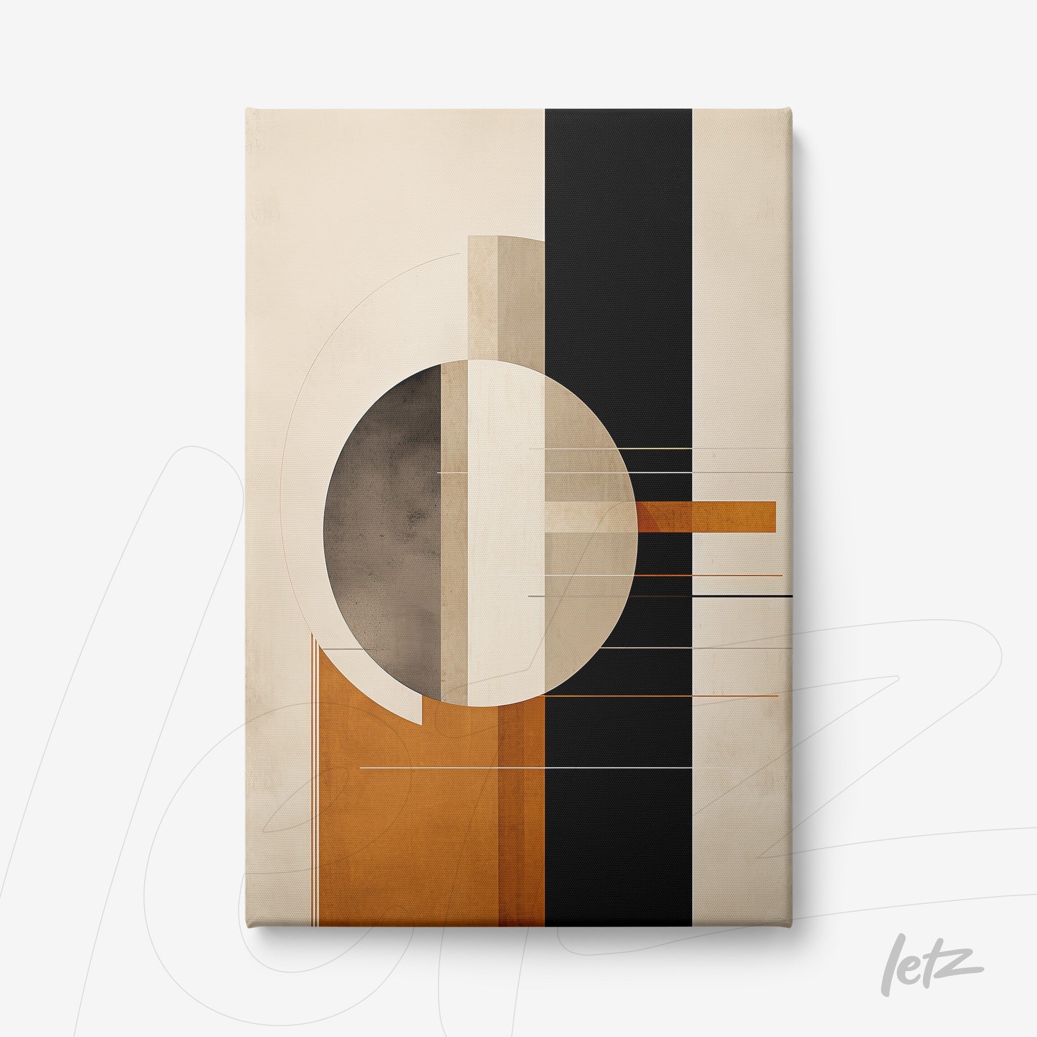 canvas wall art featuring abstract design in earthy tones with geometric shapes on light background