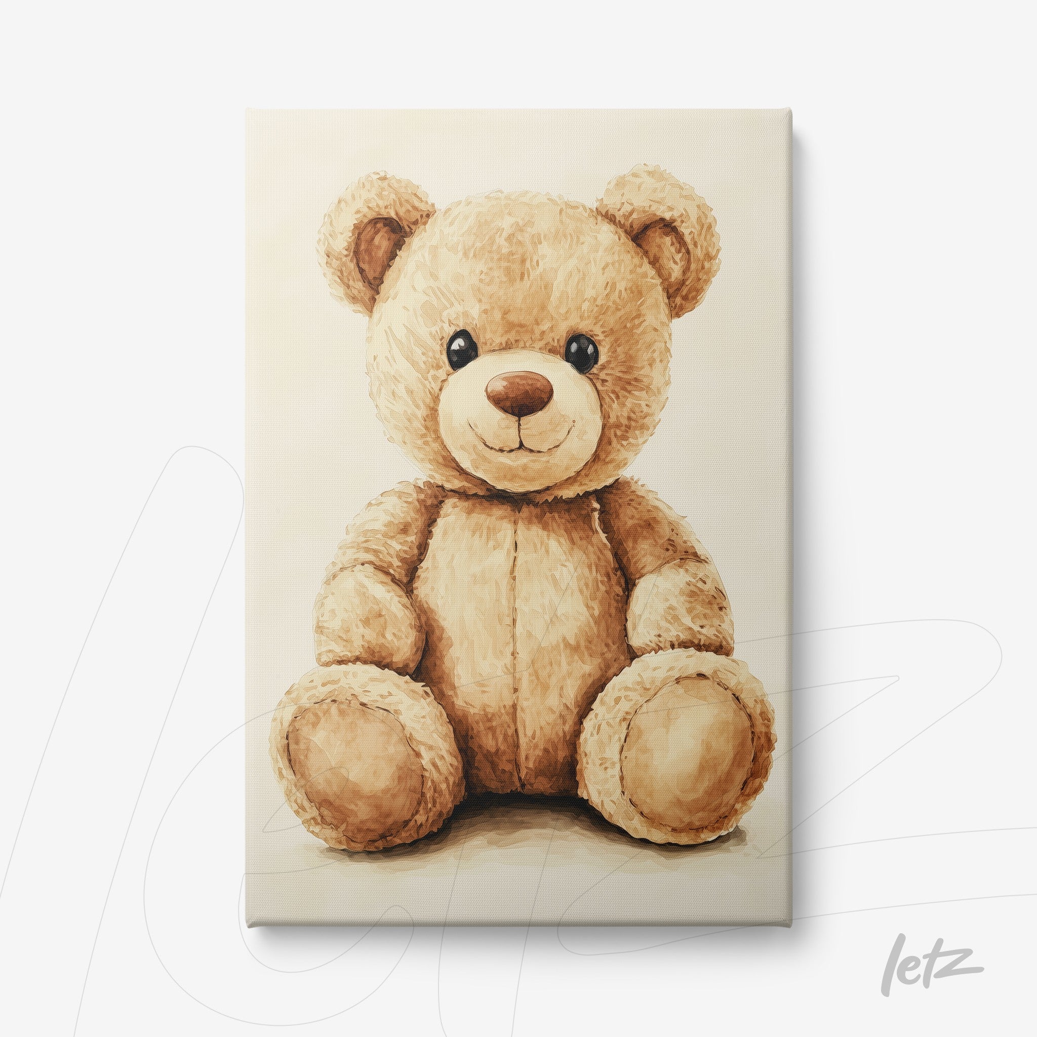 canvas print of a teddy bear with a light background