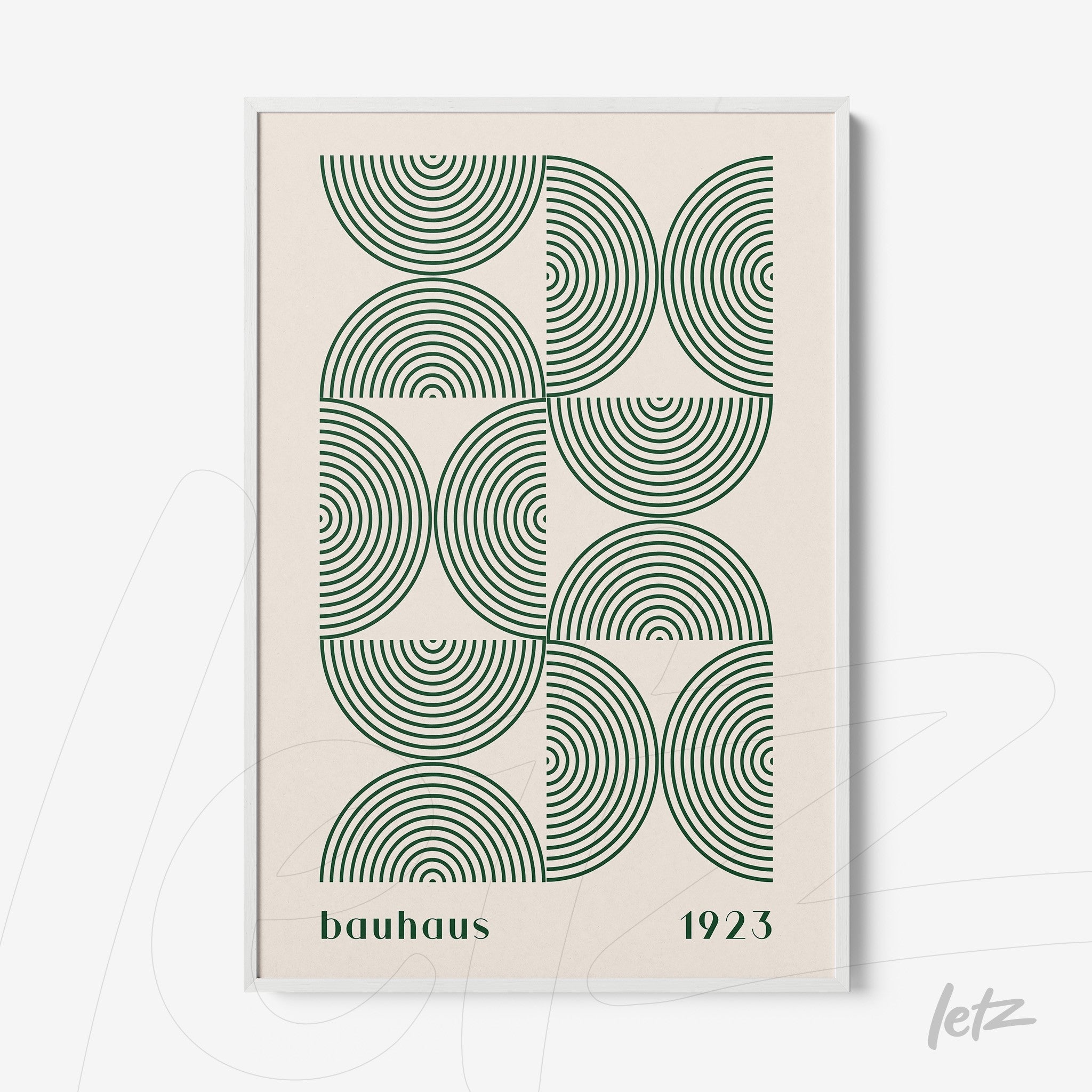 poster featuring geometric circular pattern in bauhaus style with white frame