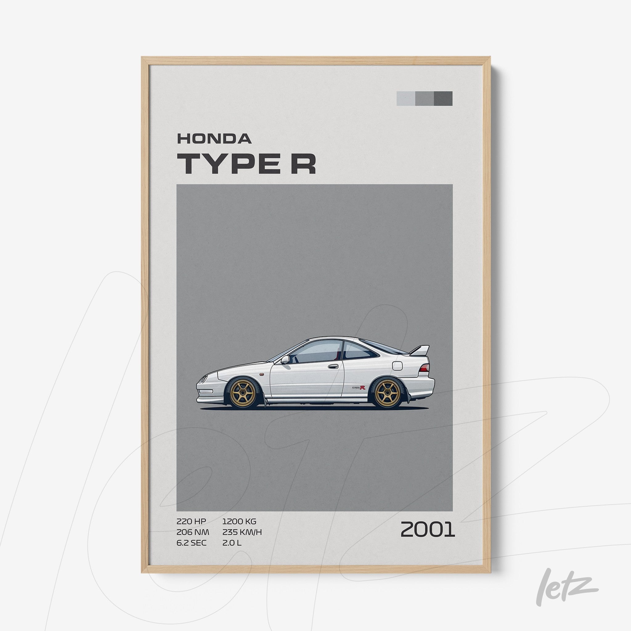 framed digital art of Honda Type R with light frame and gray background