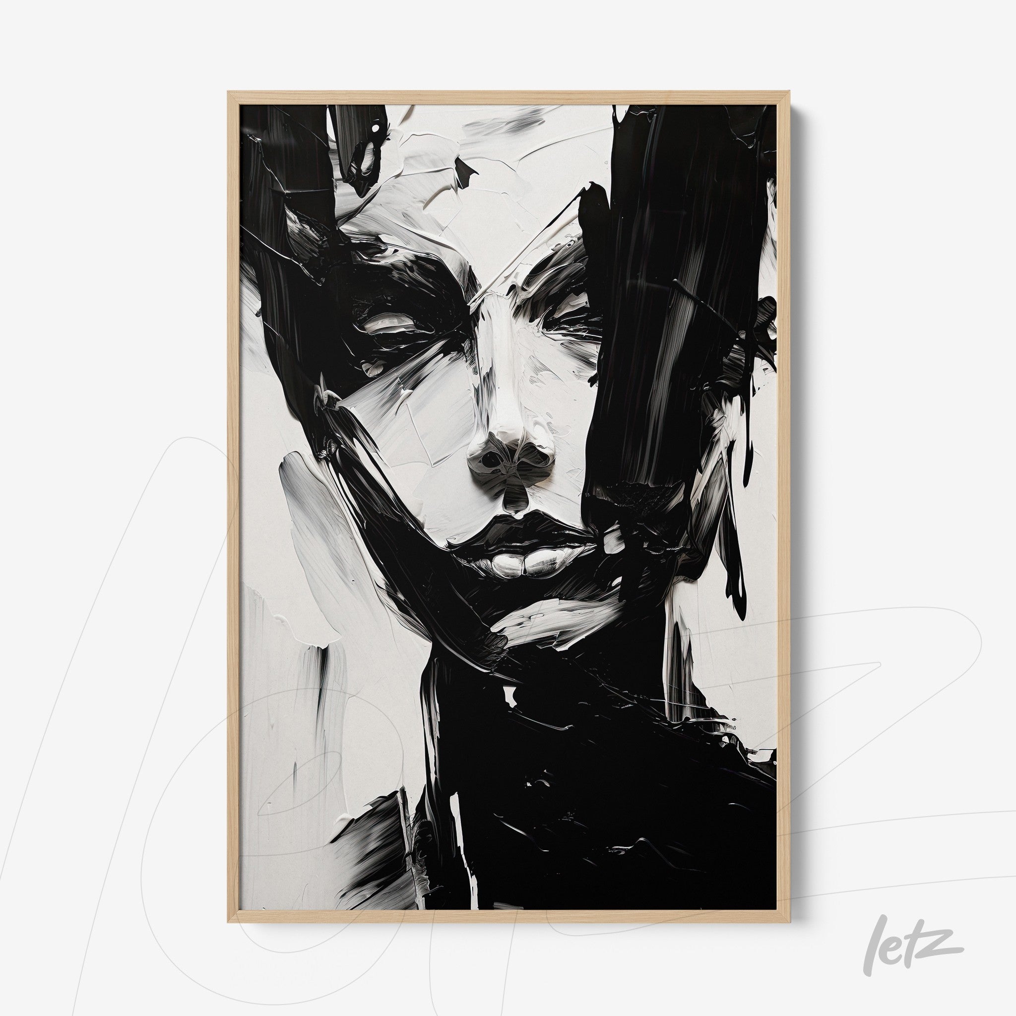 abstract portrait in black and white of a female figure in natural frame