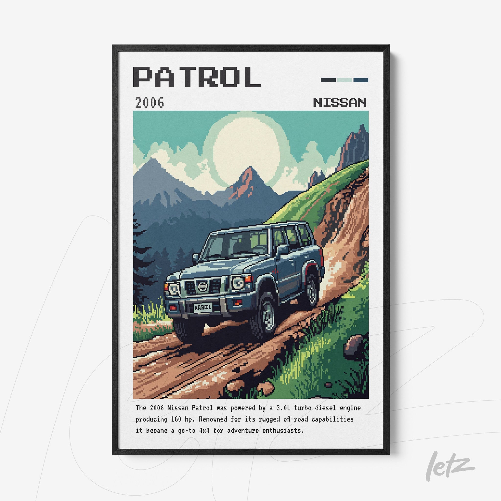 pixel art of the 2006 Nissan Patrol framed in a black frame