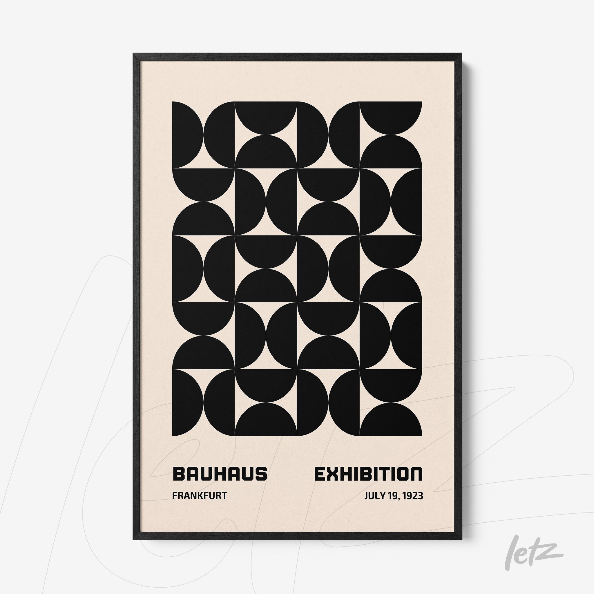 poster print featuring geometric Bauhaus design in a slim black frame