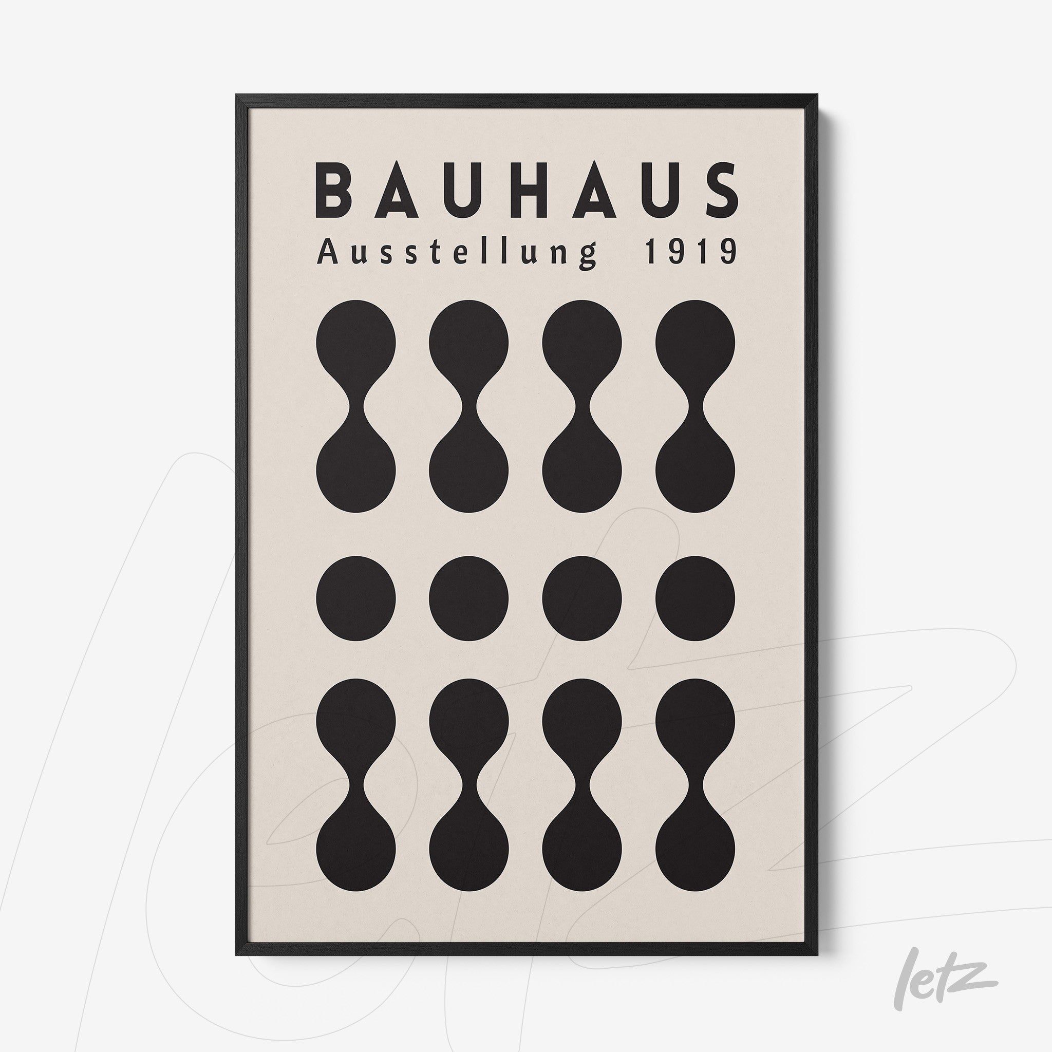 bauhaus style geometric poster design in thin black frame