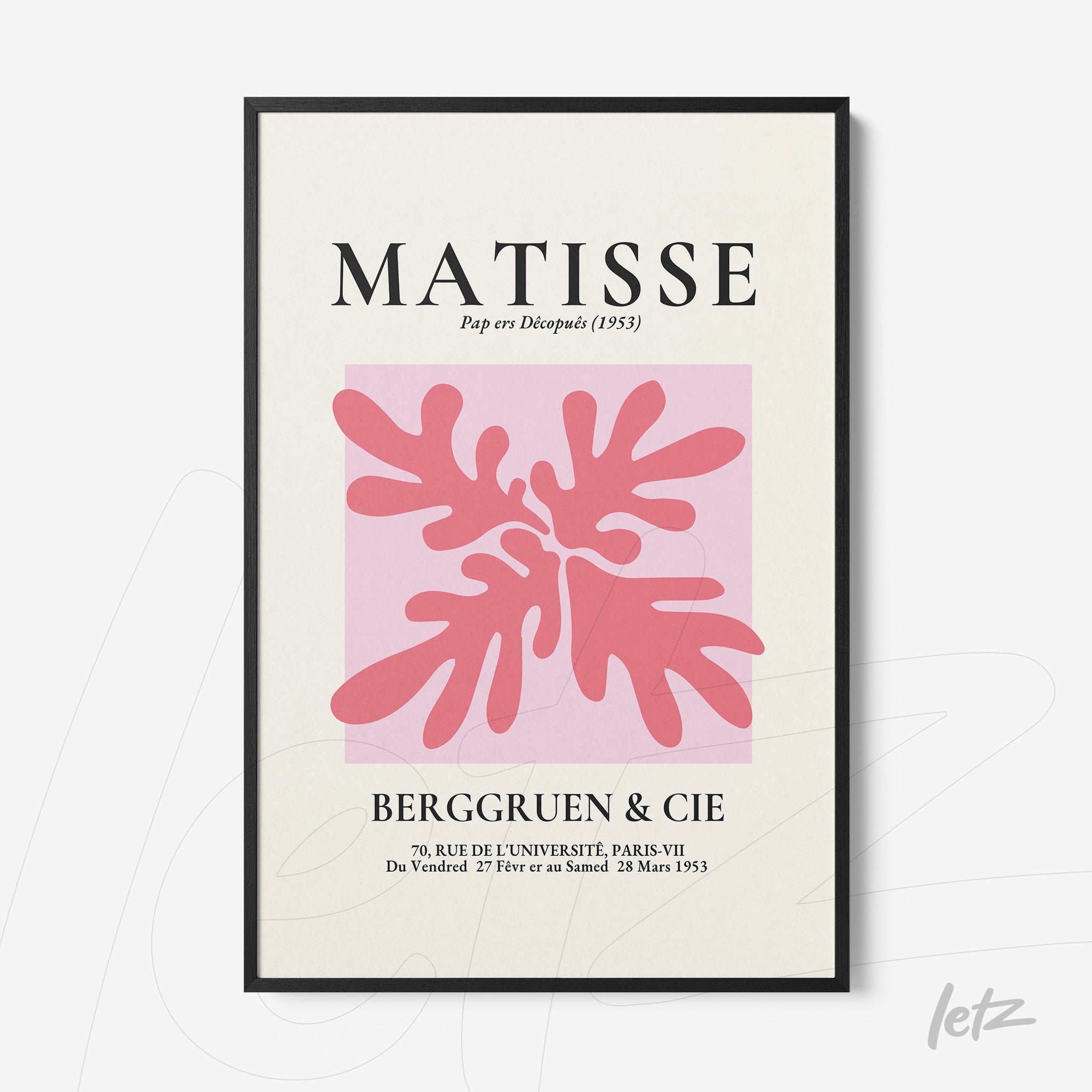framed wall art featuring abstract coral leaves in pink on a light background