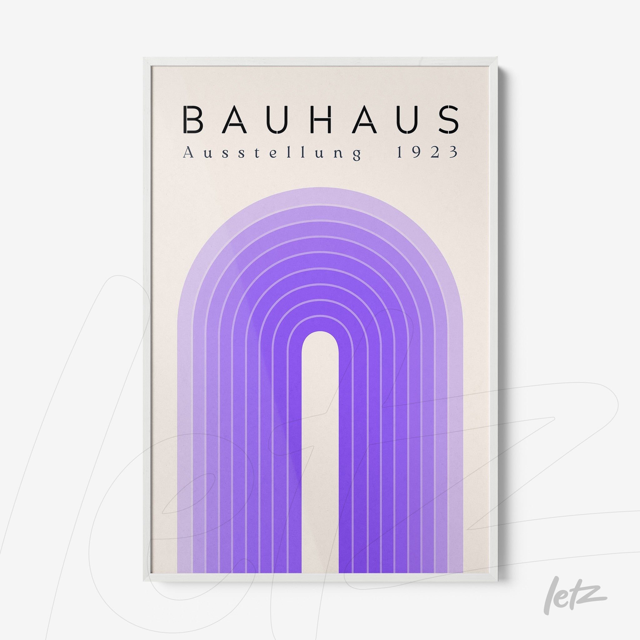 poster featuring purple geometric design with title bauhaus ausstellung 1923 in a white frame