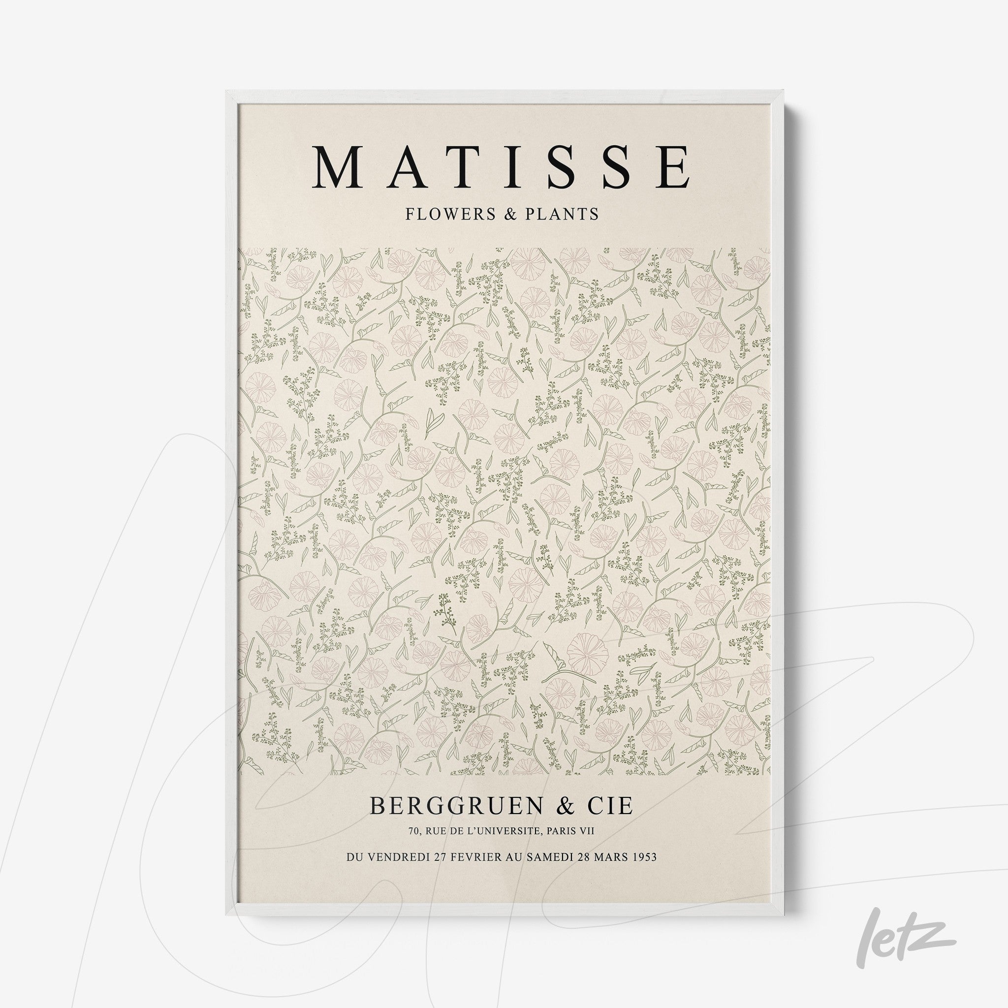framed wall art featuring a delicate floral illustration in soft shades of green and pink