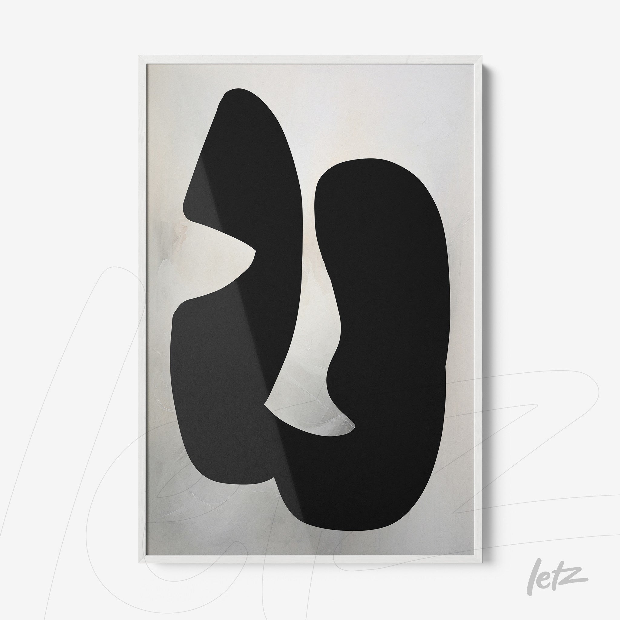 abstract wall art in black on a light background with a white frame