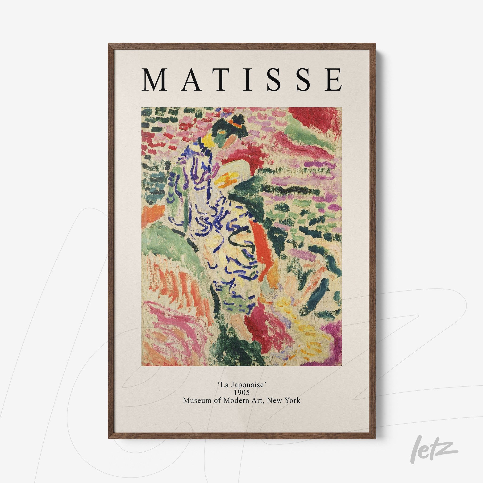 framed art print of 'La Japonais' by Matisse featuring vibrant colors and abstract shapes