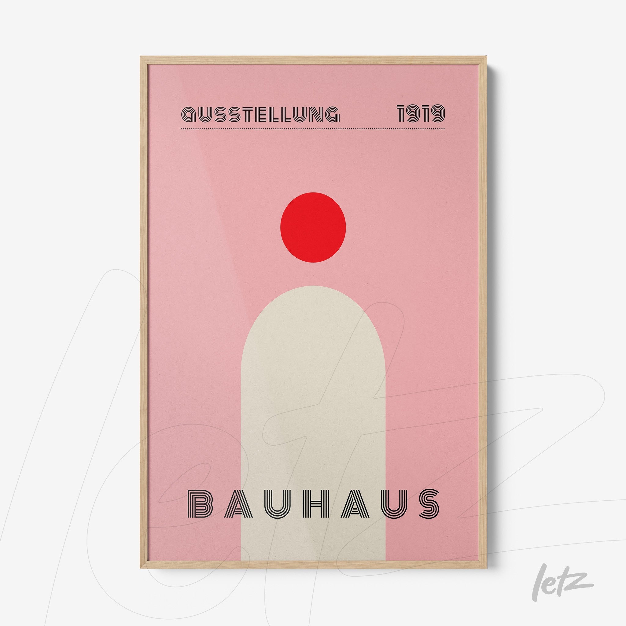 poster print with minimalist Bauhaus style design in light wood frame