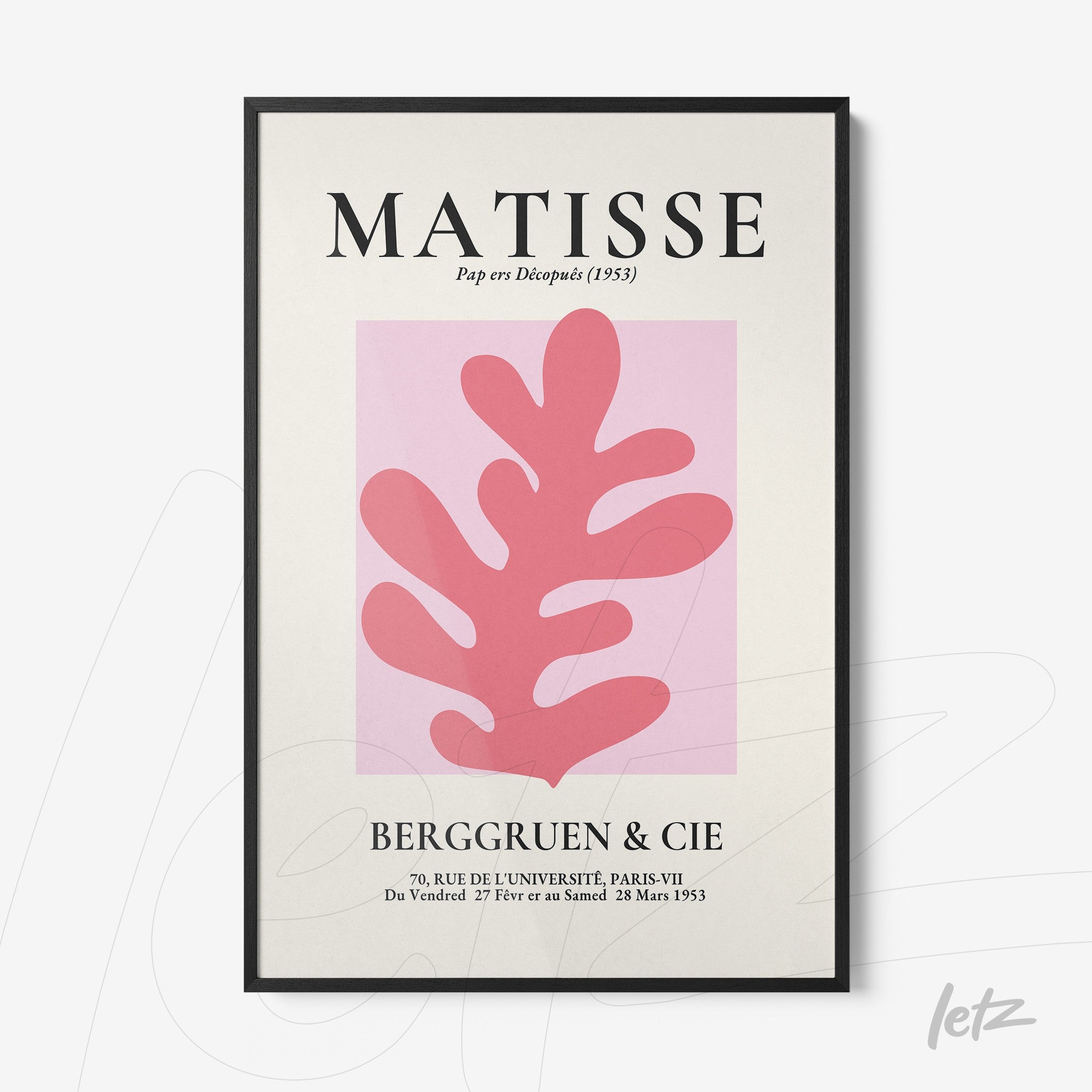 framed wall art featuring abstract pink design on light background, inspired by Matisse