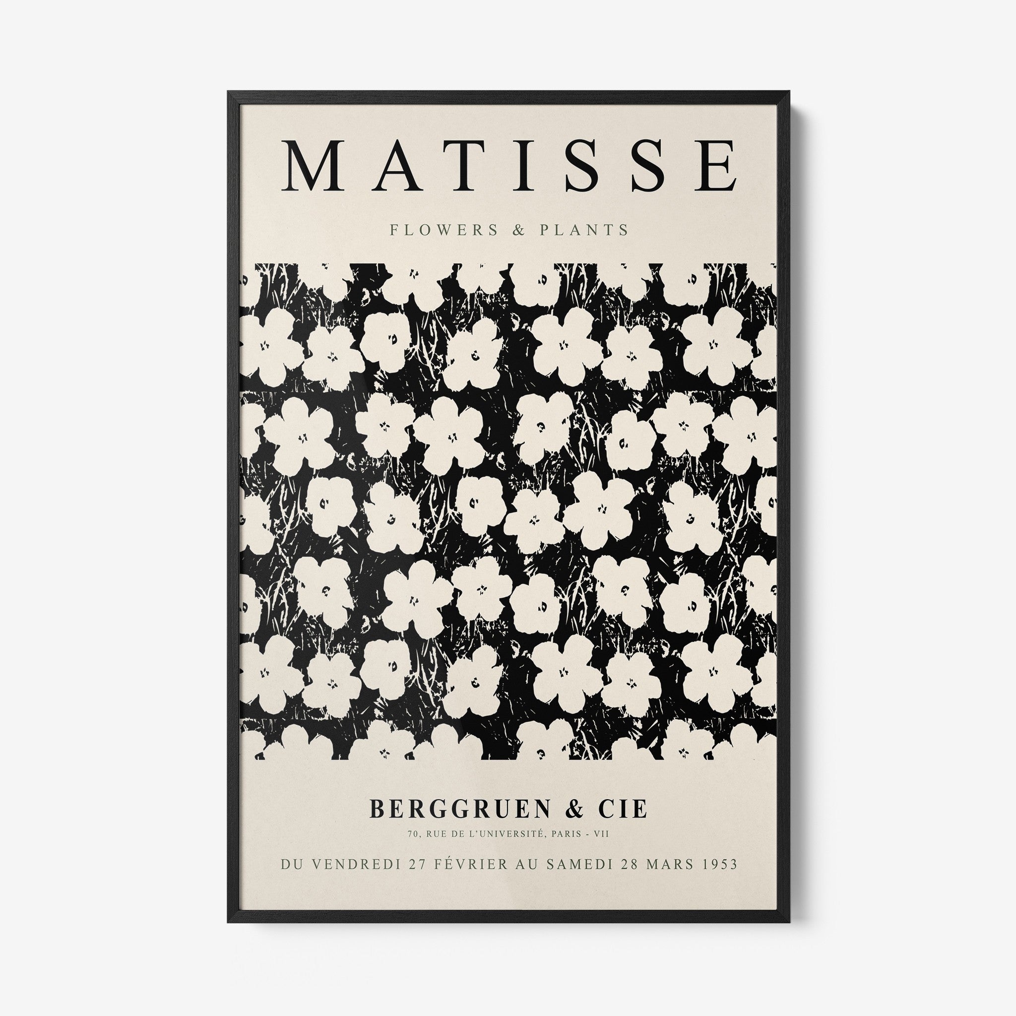 framed wall art featuring a vintage style black and white floral pattern with a black frame