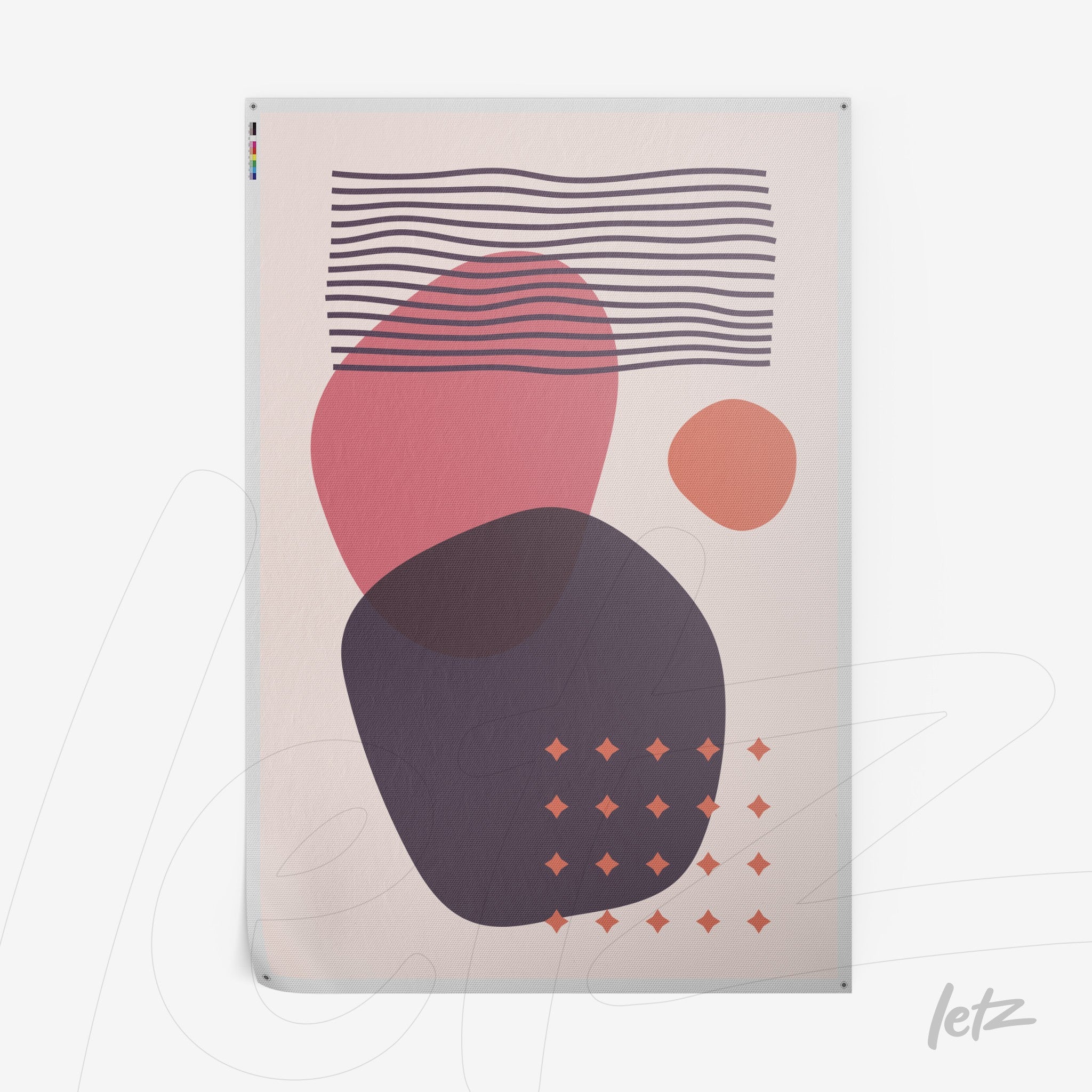 abstract art poster print featuring geometric shapes on a light background