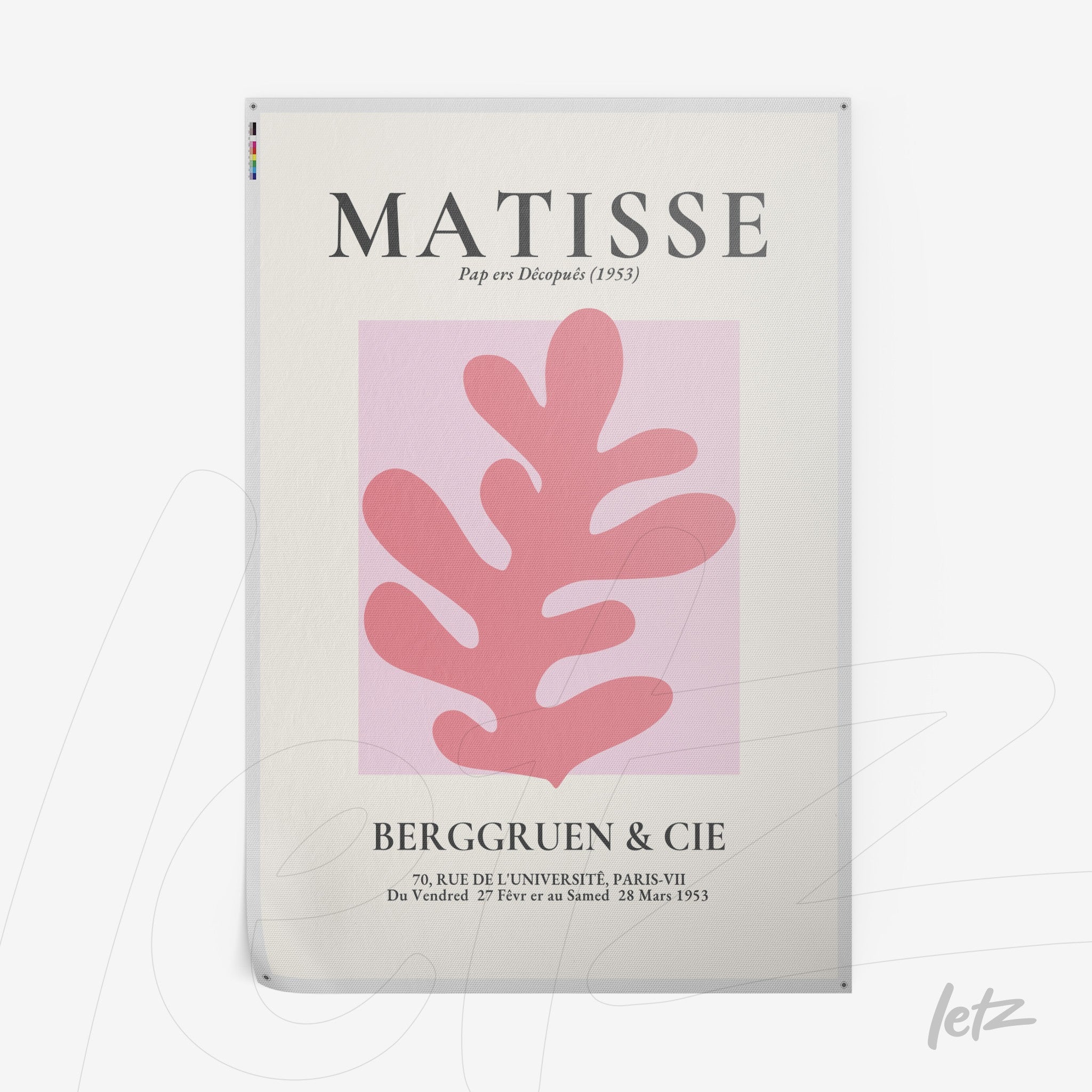 poster print featuring modern leaf design in shades of pink on a light background