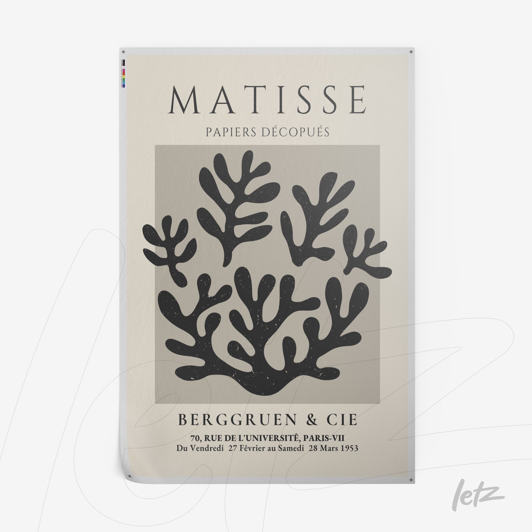 poster print featuring modern coral artwork in black and white on a cream background with stylized text at the top