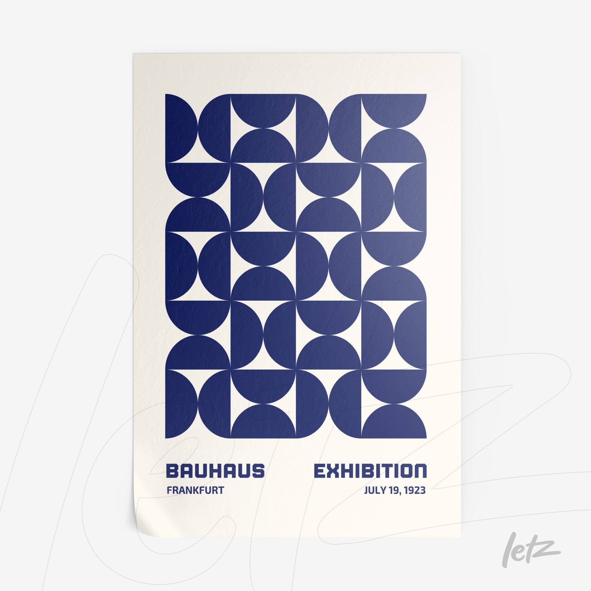 poster print for bauhaus exhibition featuring blue geometric design on white background