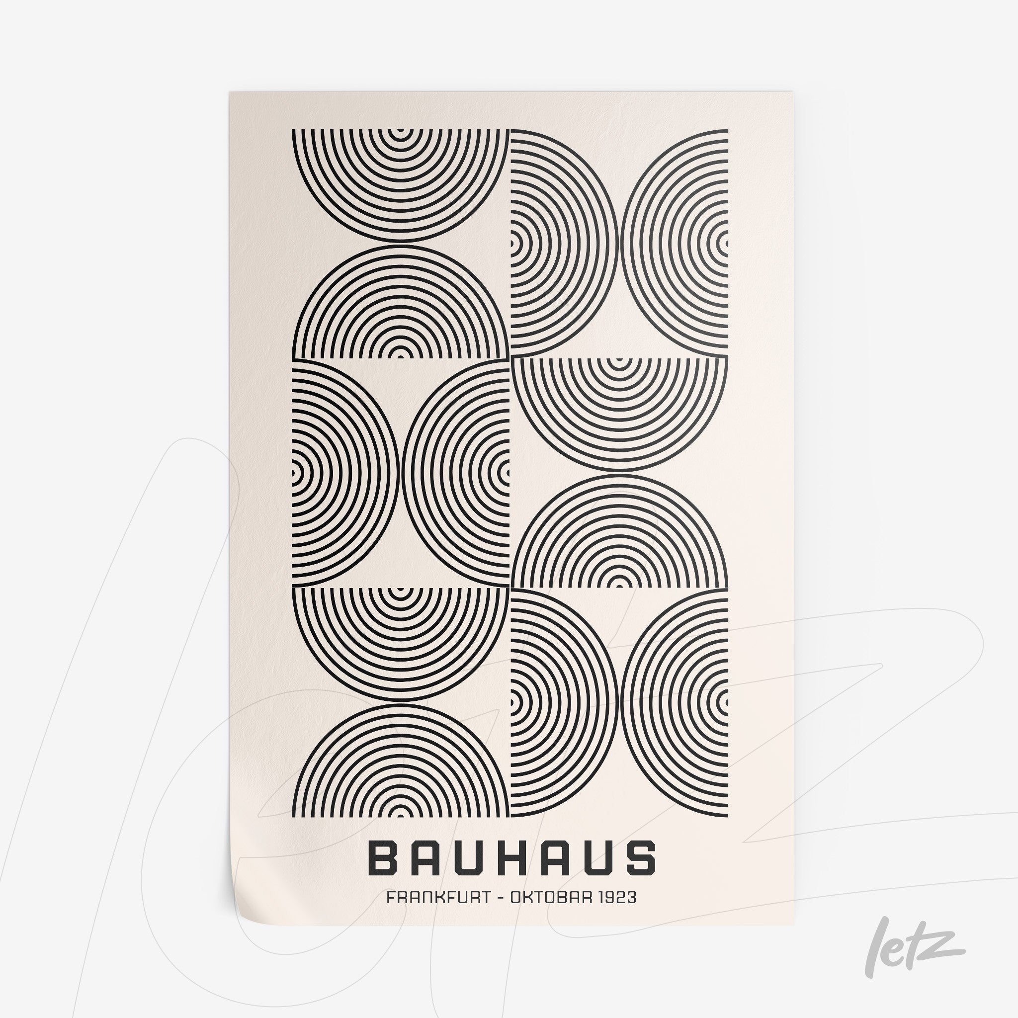 poster print featuring geometric pattern of concentric circles on a light background, bauhaus style