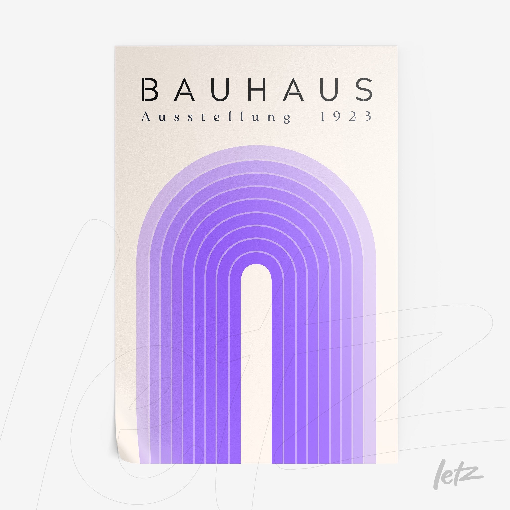 poster print featuring minimalist geometric design in shades of purple with text bauhaus ausstellung 1923