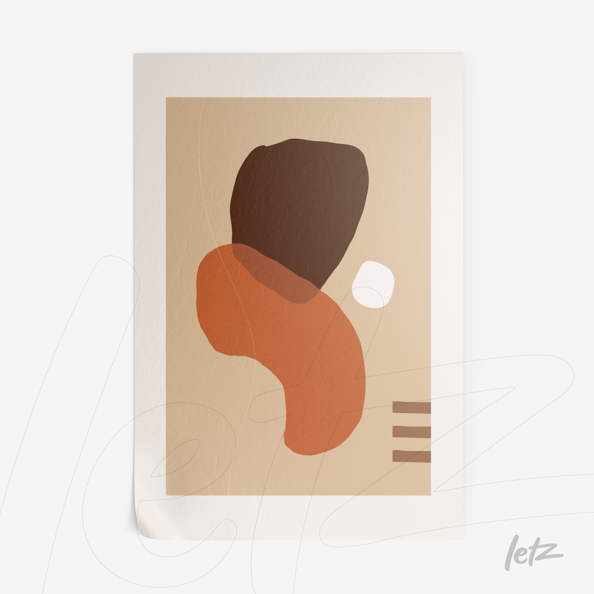 poster featuring abstract shapes in earthy tones against a beige background